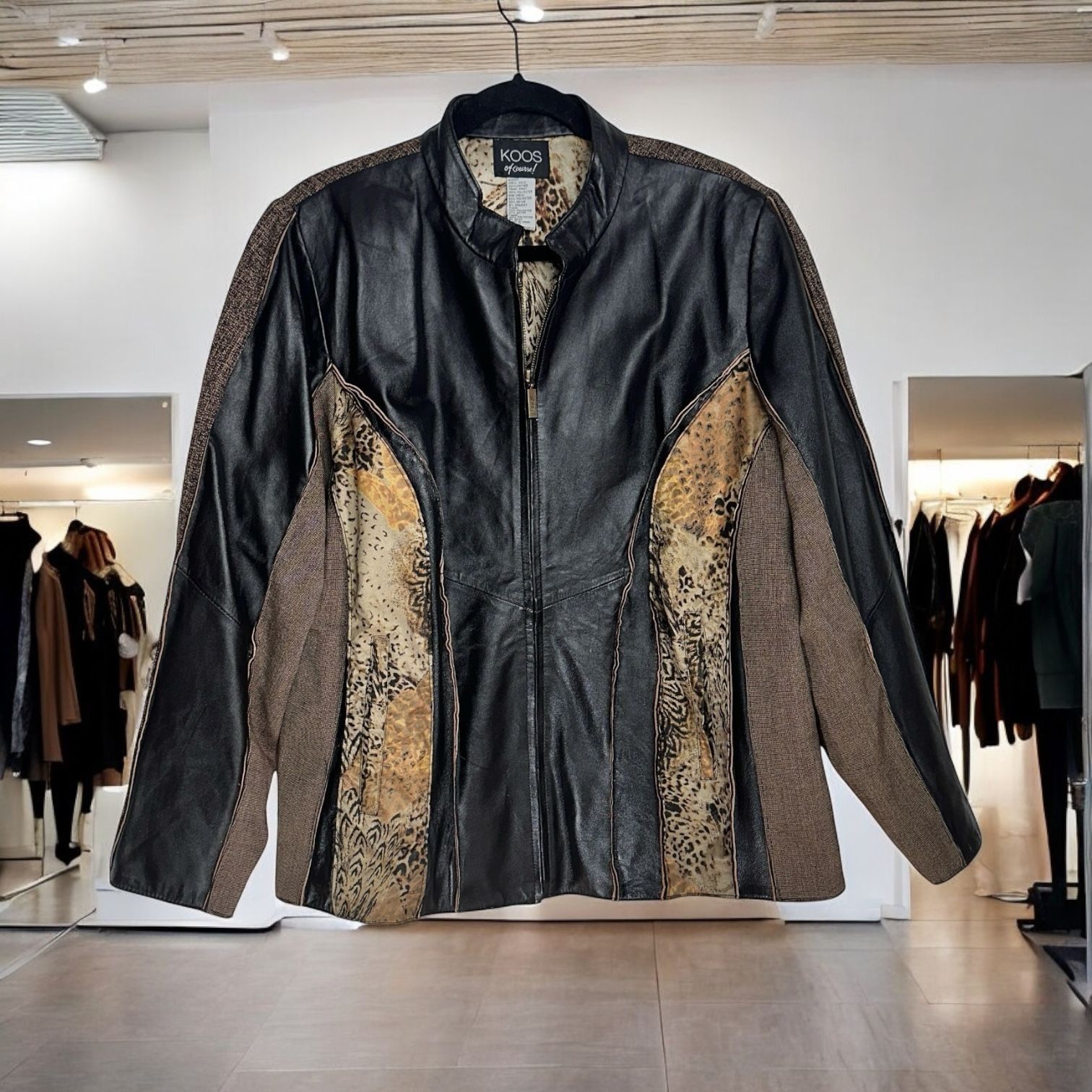 Designer Koos of Course Womens Leather Tweed Mix Media Jacket with An Size XXL / US 16-18 / IT 52-54 - 1 Thumbnail