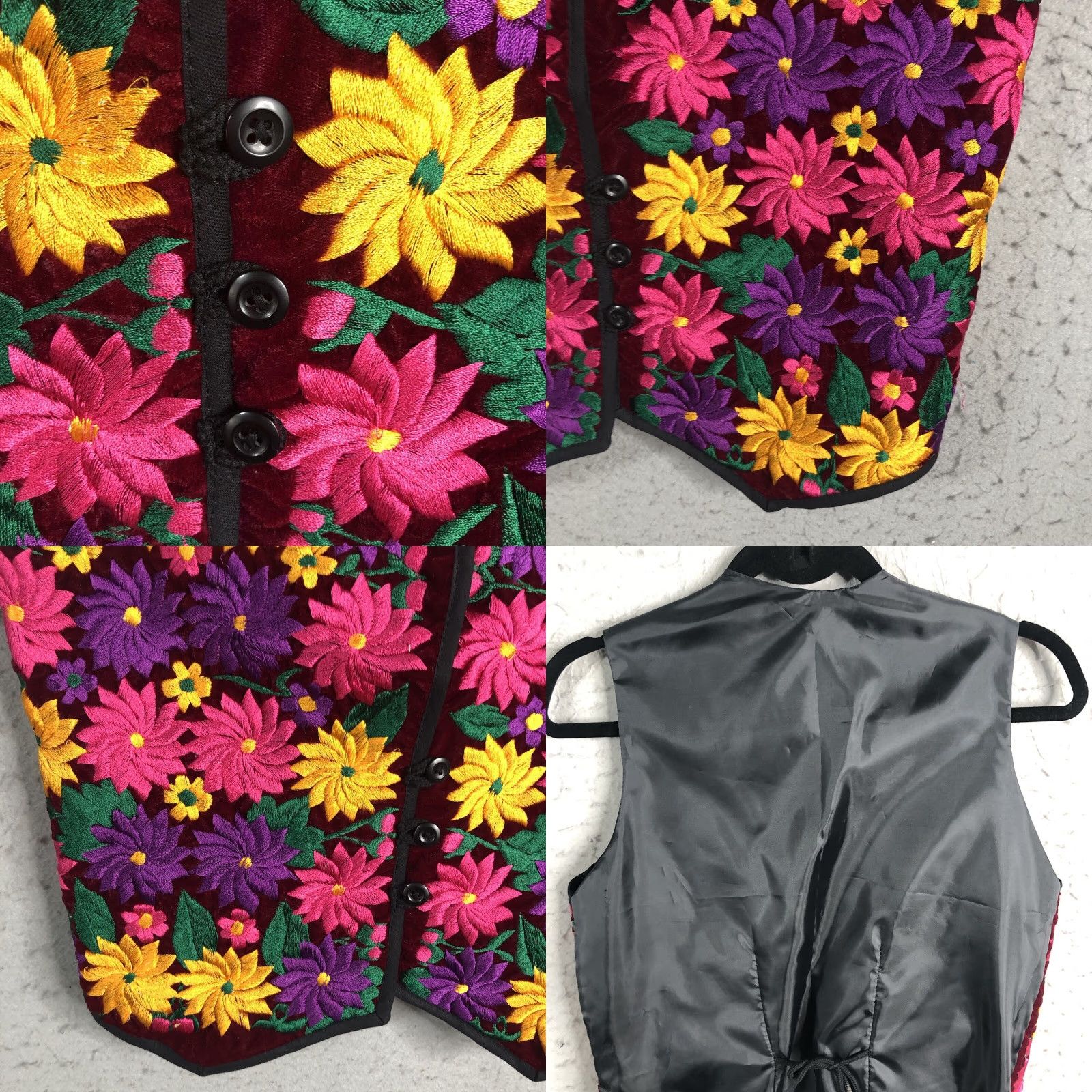 Vintage Embroidery Vest Womens Medium Purple Yellow Boho Artsy Western Flower Power Mod Vest Size M / US 6-8 / IT 42-44 - 8 Thumbnail