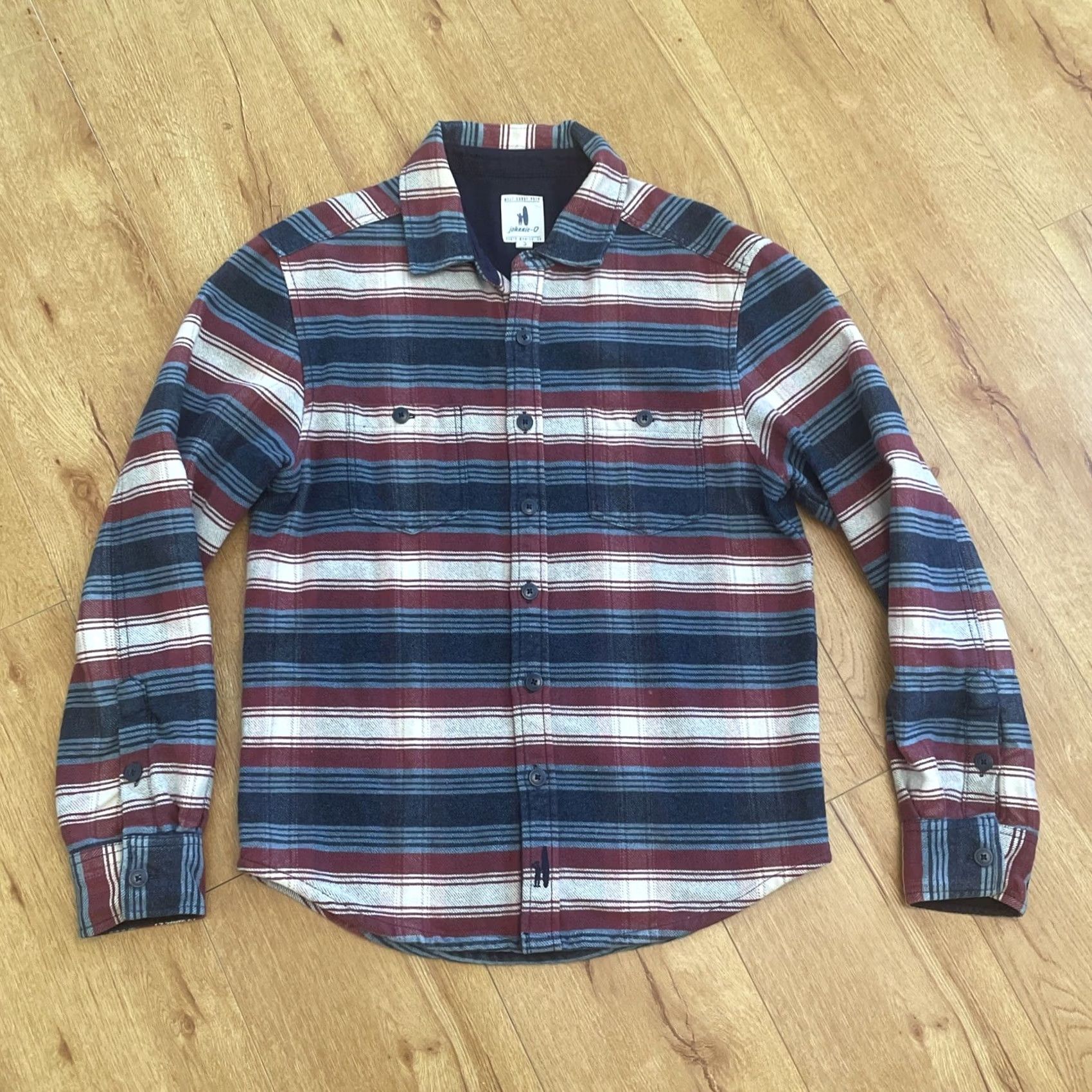 johnnie-O johnnie-O Mens Surf Flannel Shirt Small Blue Striped Button-Up Collar Regular XS? Note: Size is S, not XS. Size US S / EU 44-46 / 1 - 2 Thumbnail