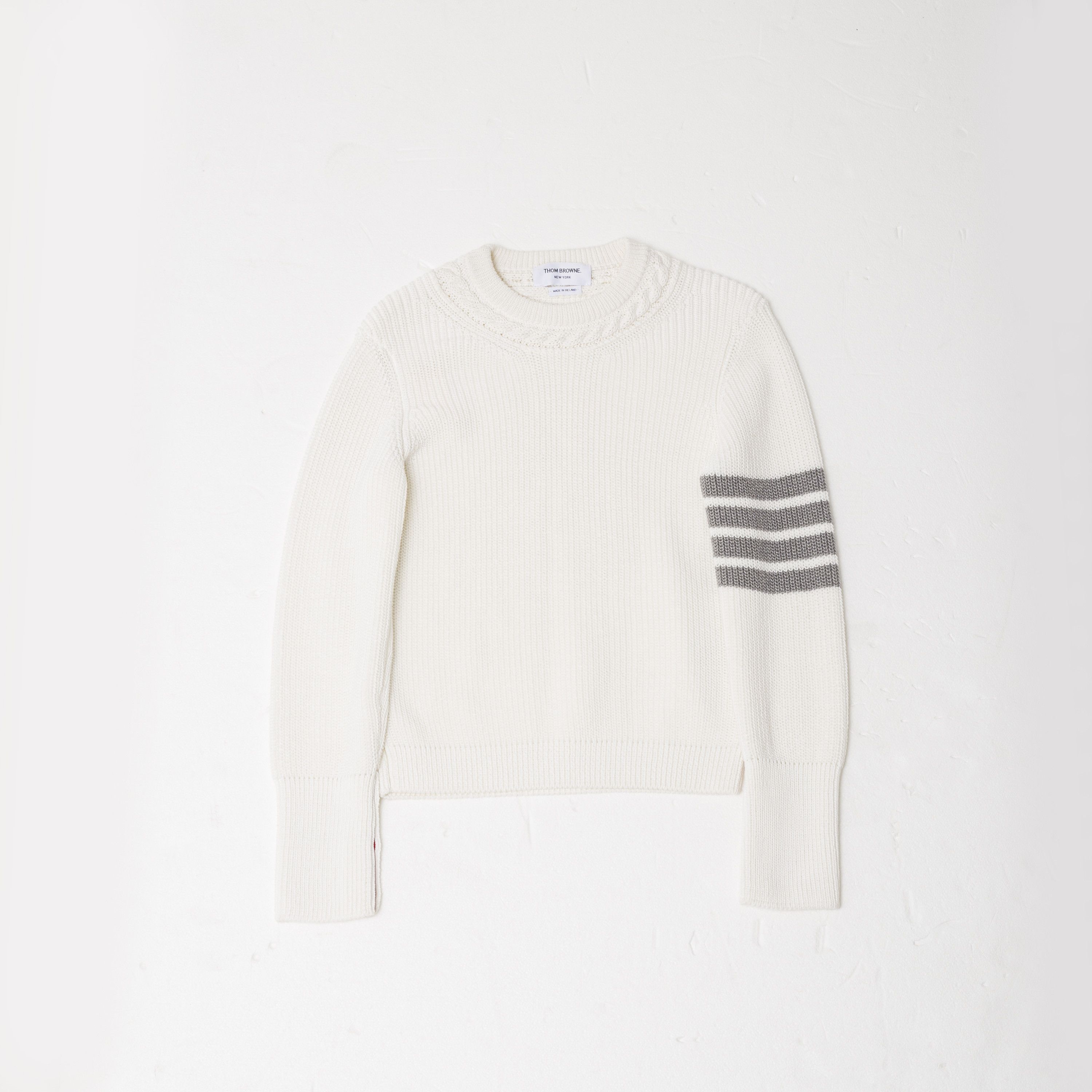 image of Thom Browne 4 Bar Crew Pullover Jumper in White, Women's (Size Medium)