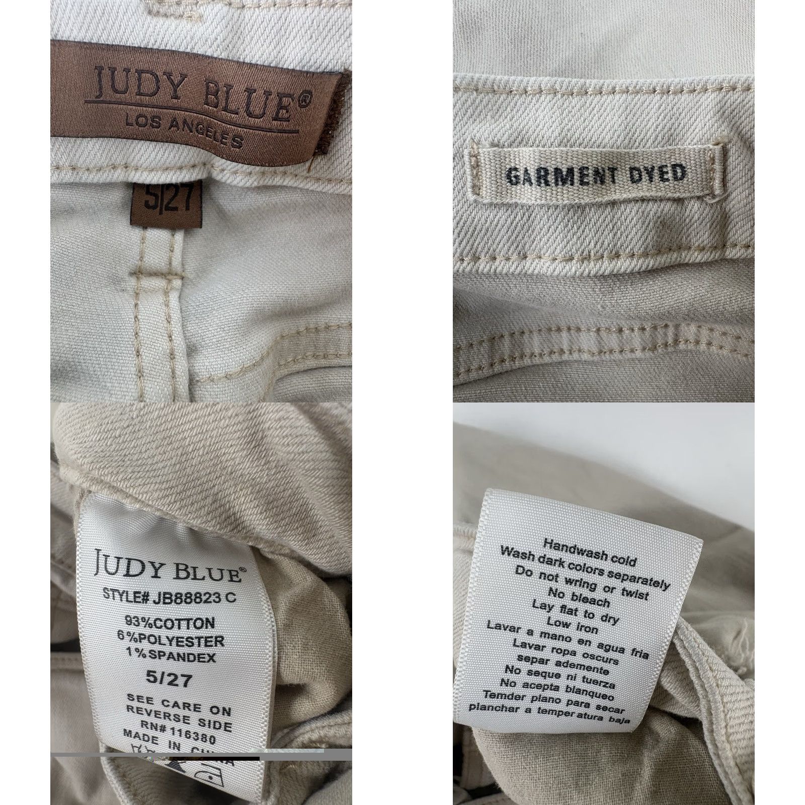 Vintage Judy Blue Jeans Beige Wash Distressed Wide-Leg Womens 27 Jeans Wide-Leg 5-Pocket Denim Cotton Polyester Spandex Retro Bohemian Hipster Size 27" / US 4 / IT 40 - 8 Thumbnail