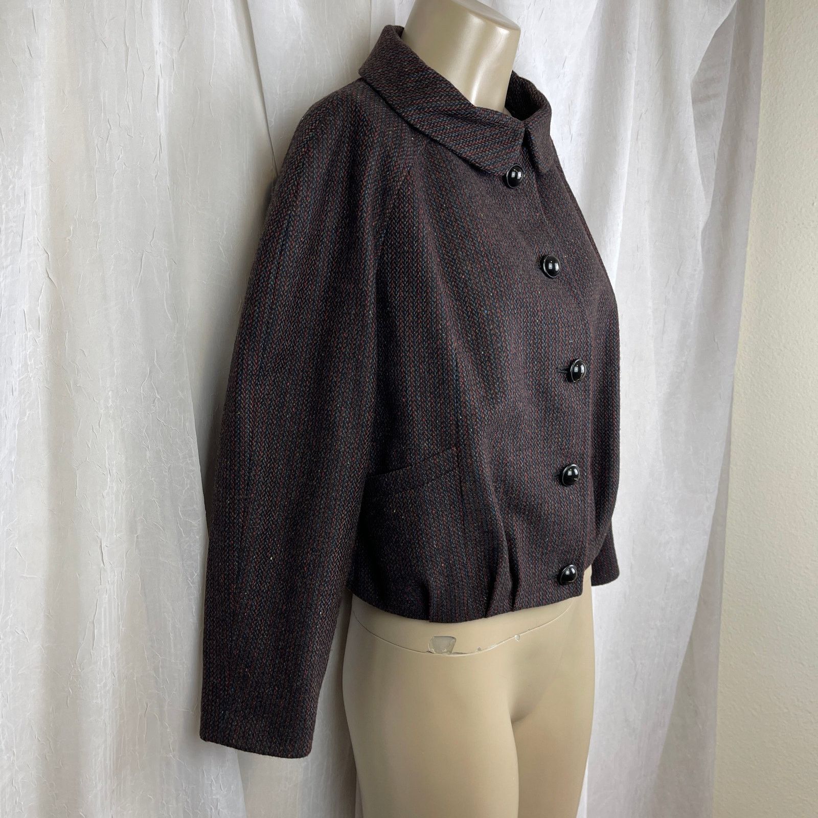 Vintage VTG Y2K Semantiks Cozy Tweed Jacket Brown Black Cottagecore Size M / US 6-8 / IT 42-44 - 4 Thumbnail