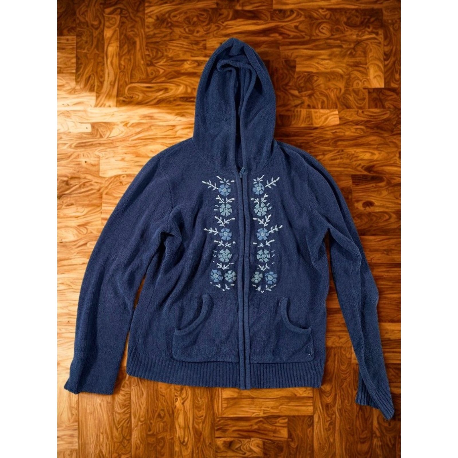 Prana Prana Womens Embroidered Floral Full Zip Hoodie Blue Size L Size L / US 10 / IT 46 - 1 Thumbnail