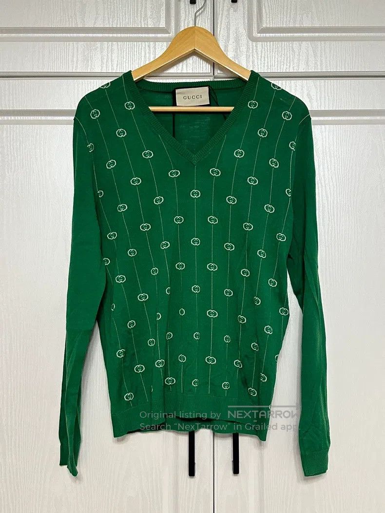 Gucci Gucci Logo printed embroidered V-neck sweater Size US S / EU 44-46 / 1 - 1 Thumbnail