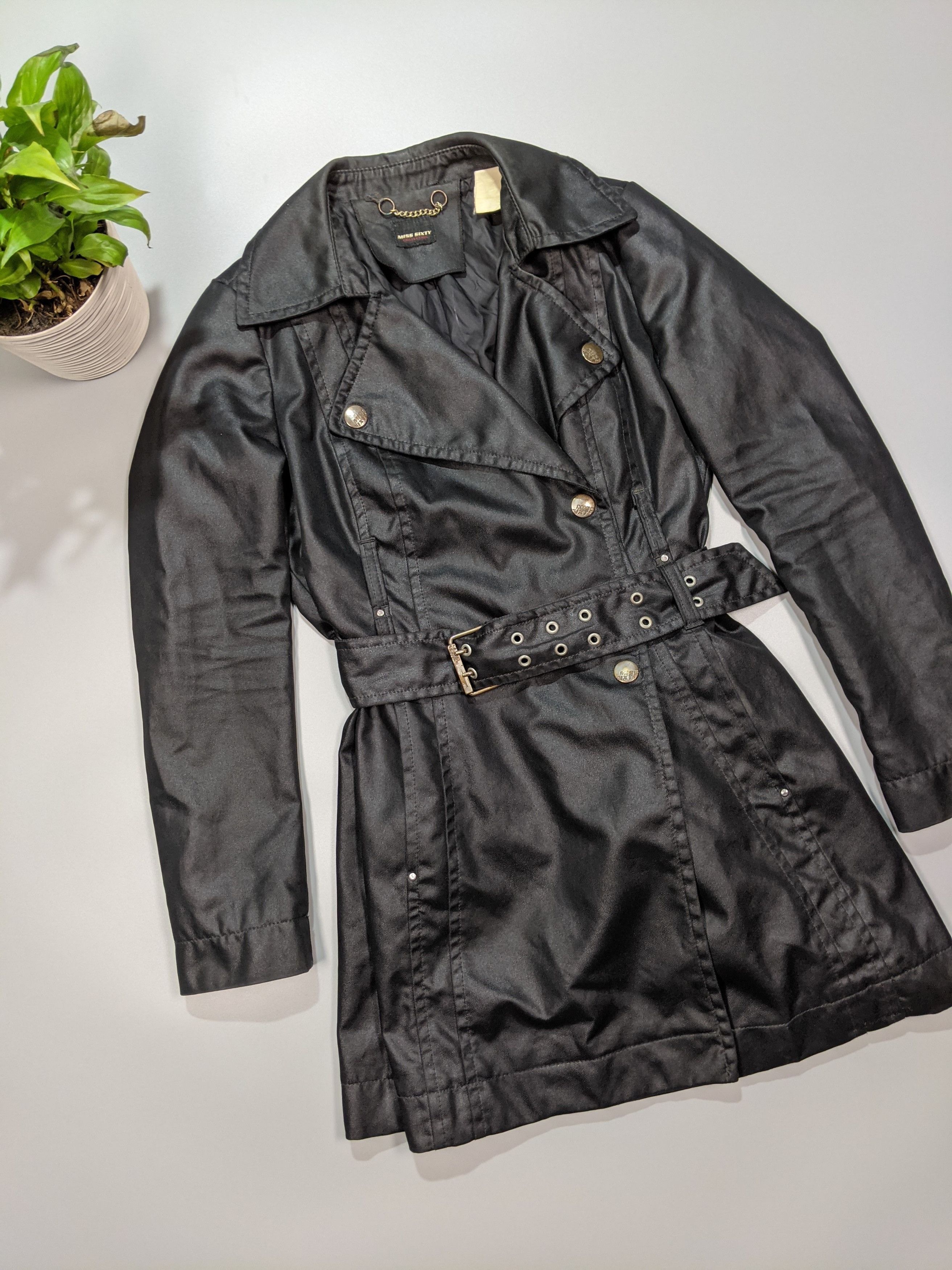 Miss Sixty Miss Sixty Vintage 90s` Women's Black Fitted Trench Coat Size M / US 6-8 / IT 42-44 - 2 Thumbnail