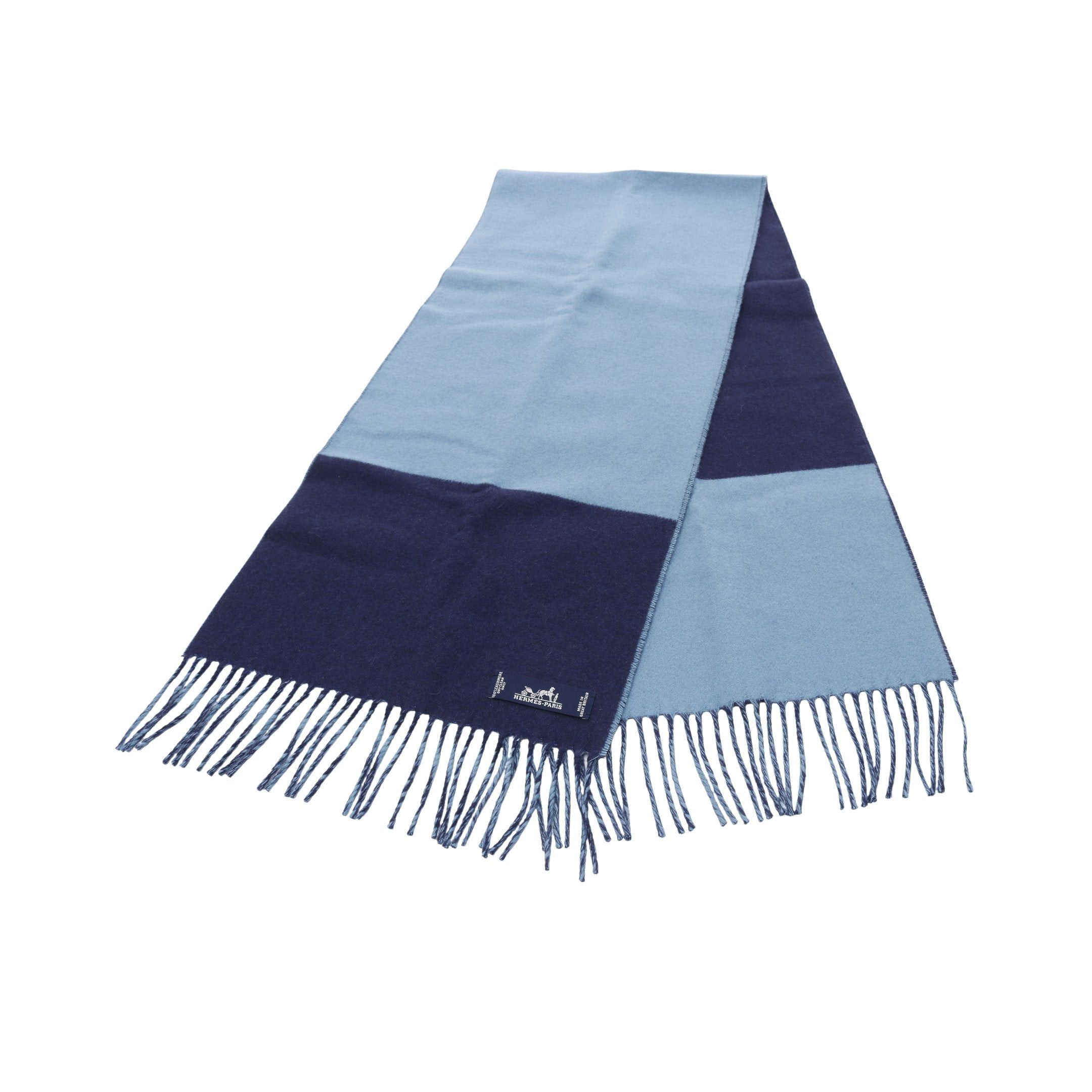 Hermes Hermes Kazak Scarf Cashmere Light Blue Navy Bicolor Size ONE SIZE - 1 Thumbnail