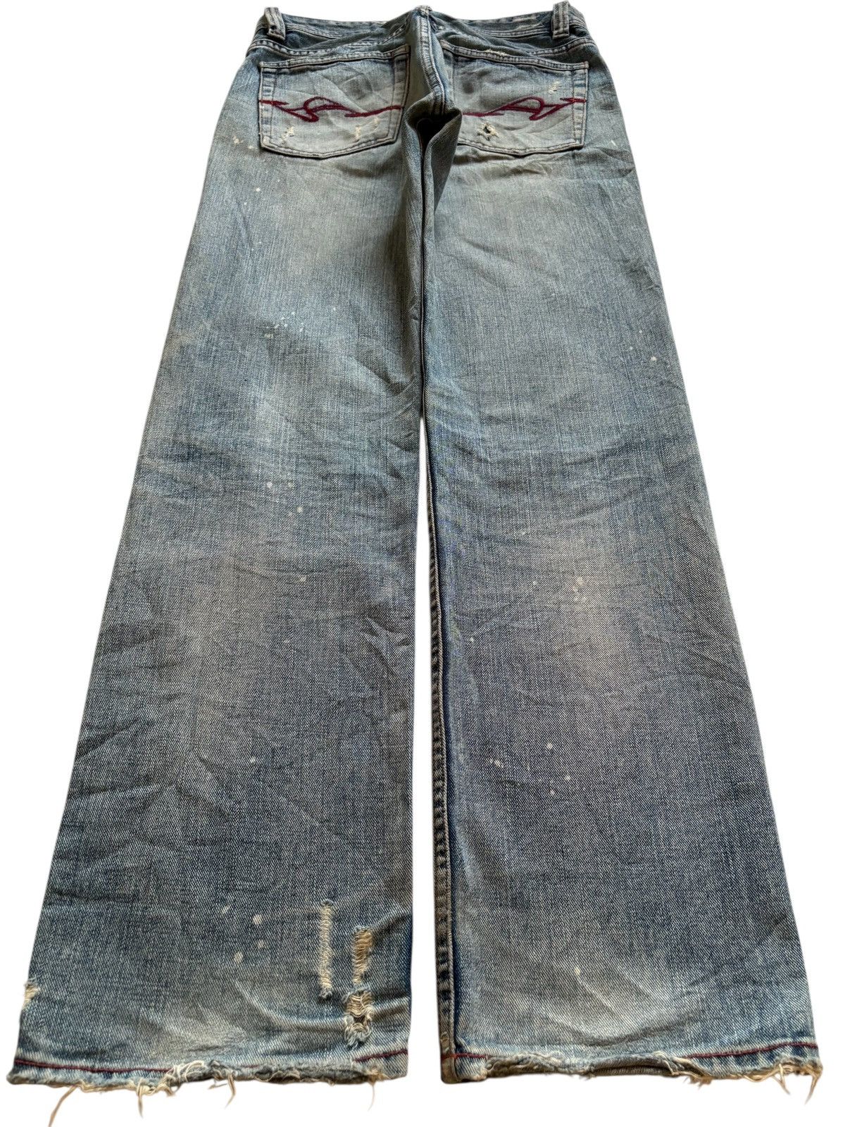 Japanese Brand × Kapital Vintage Nylaus Patches Mud Distressed Ripped Loose Jeans Size US 31 - 2 Thumbnail