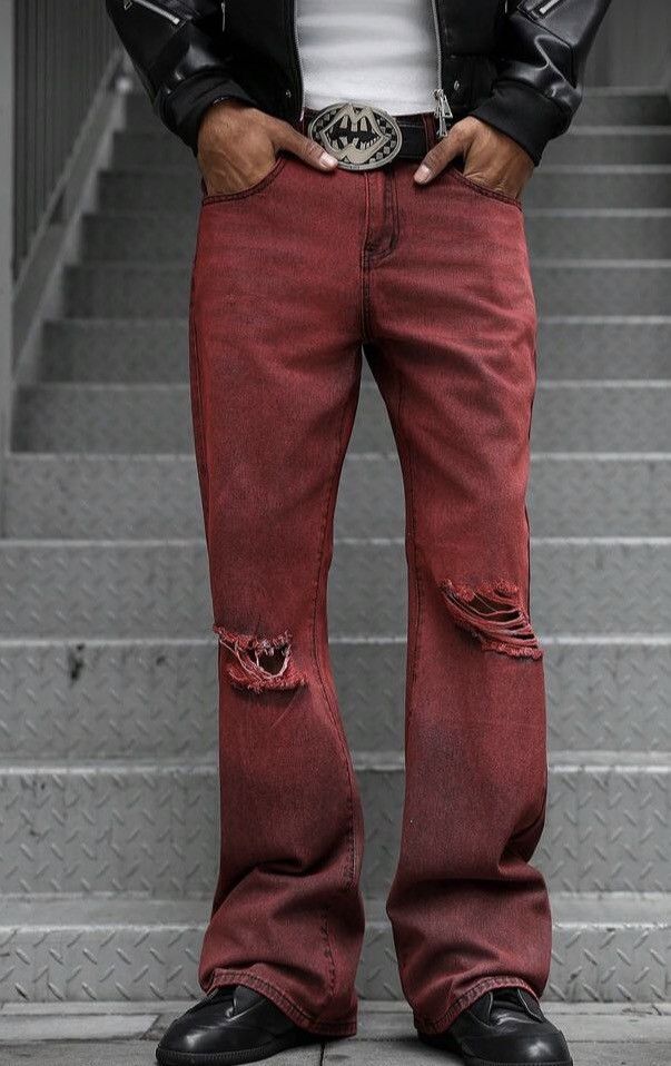 Jean Horiuchi x zai Rip Knee Denim Jeans Drip Hip Hop Size US 35 - 6 Thumbnail