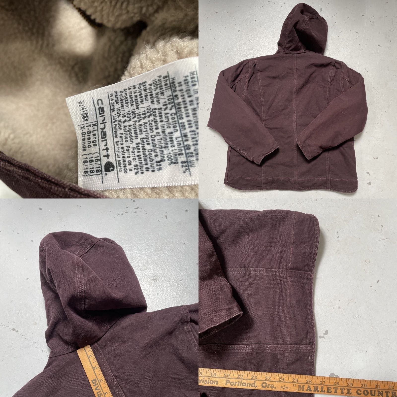 Carhartt VINTAGE Carhartt Jacket Hooded Bomber WJ141 Deep Wine Duck Canvas Sherpa Women's XL Size XL / US 12-14 / IT 48-50 - 8 Thumbnail