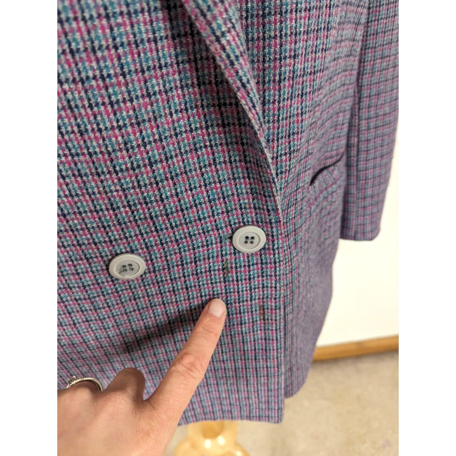 Doublet VINTAGE Plaid Wool Blazer Pink Grey Large 15/16 Check Lined Double Breasted Blazer Women Regular L Sizes Gray Size L / US 10 / IT 46 - 4 Thumbnail