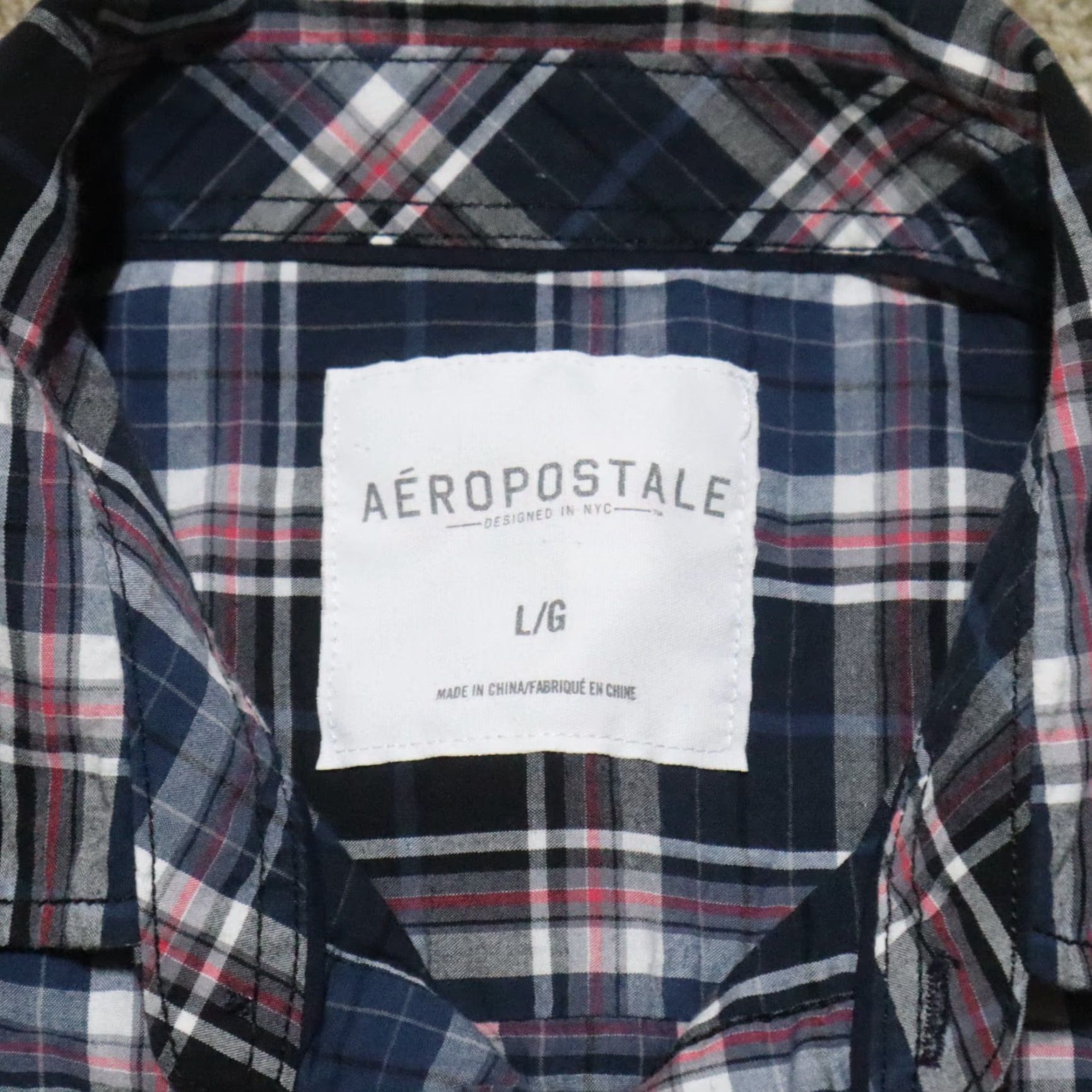 Vintage Aéropostale Shirt Adult L Blue Plaid Button-Down Short Sleeve 100% Cotton Pocket Mens Size US L / EU 52-54 / 3 - 3 Thumbnail