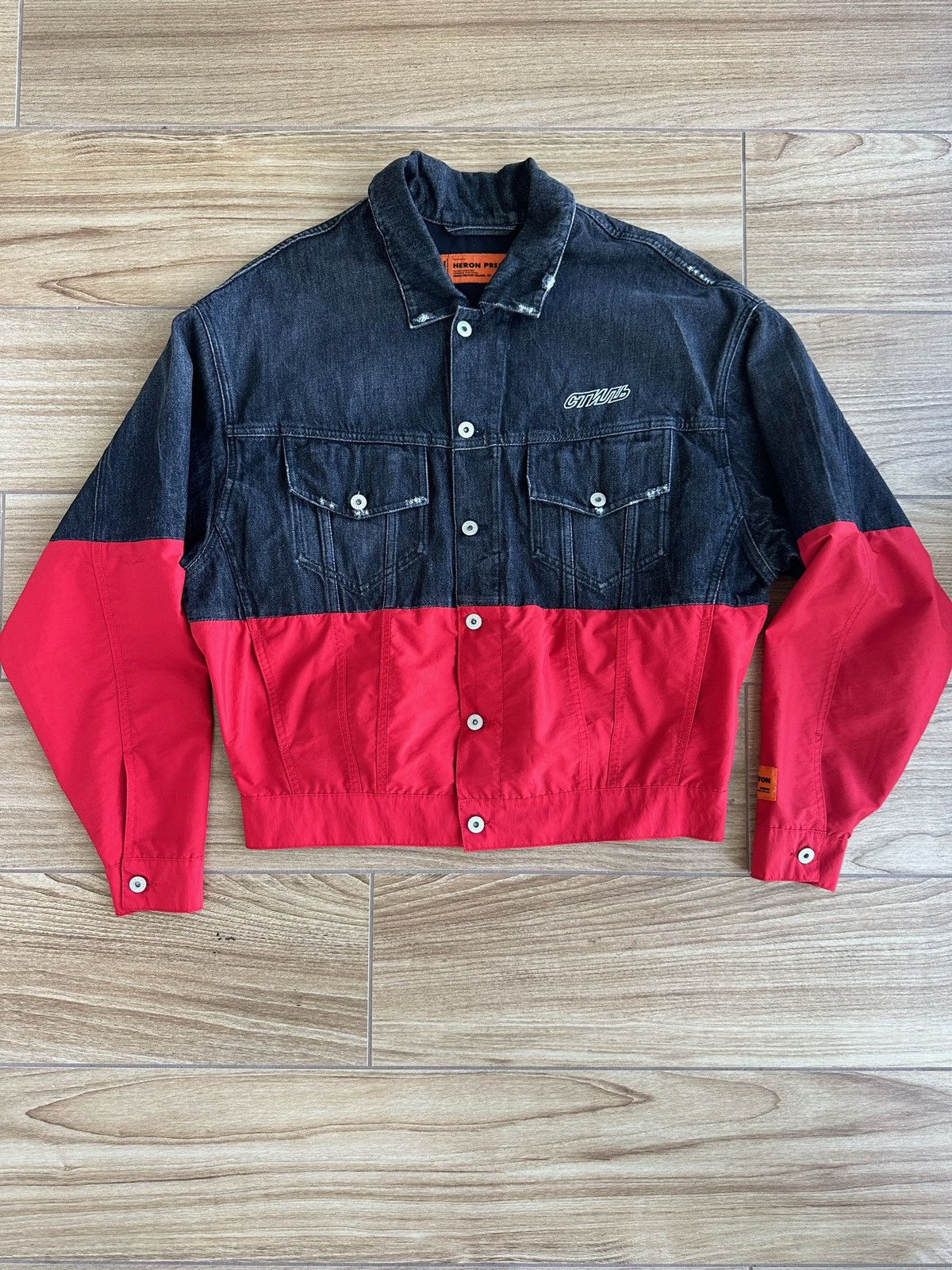 image of Heron Preston Half Denim/half Flight Jacket in Black, Men's (Size Medium)