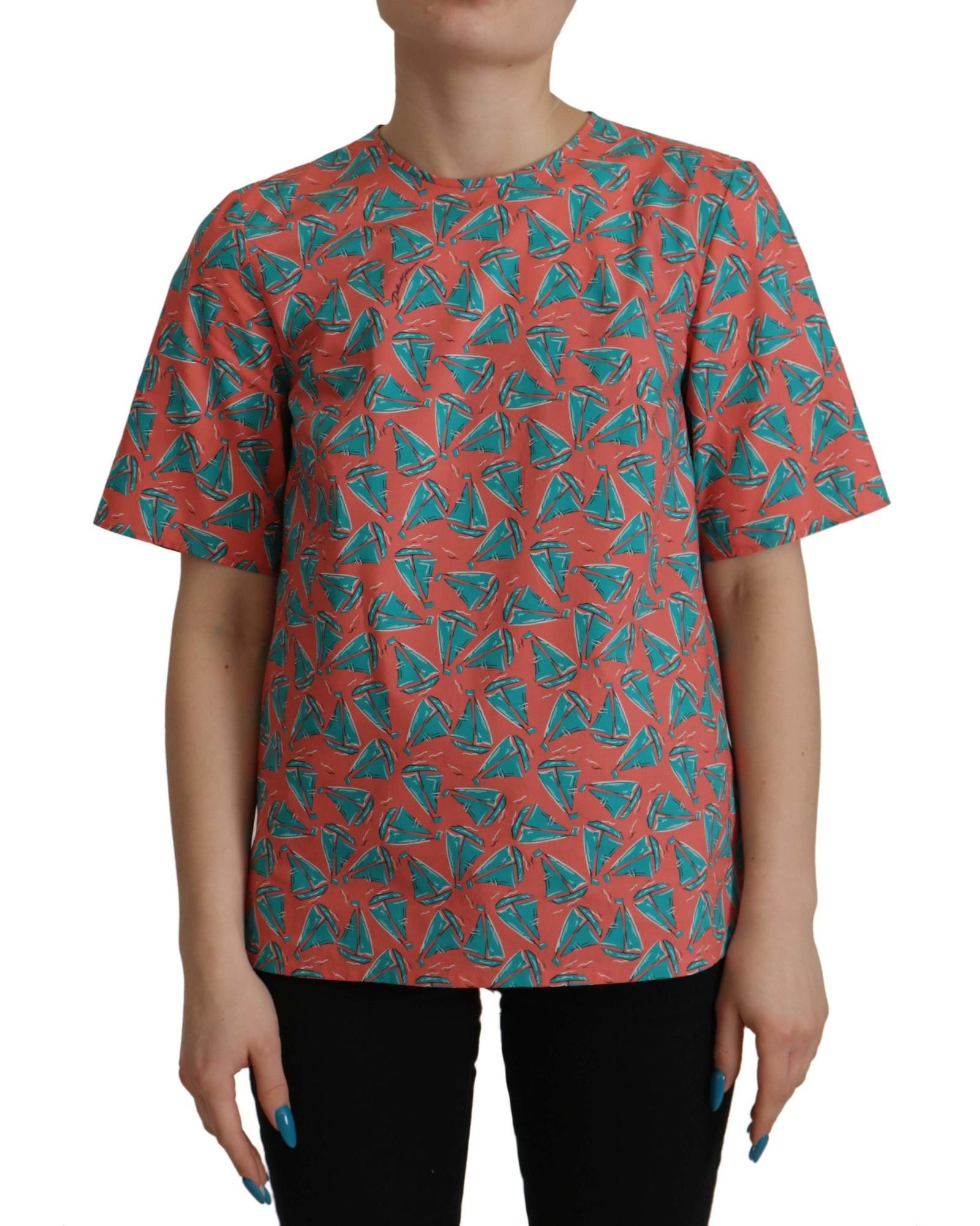 image of Dolce Gabbana Sail Boat Print Cotton T-Shirt in Pink, Women's (Size Small)