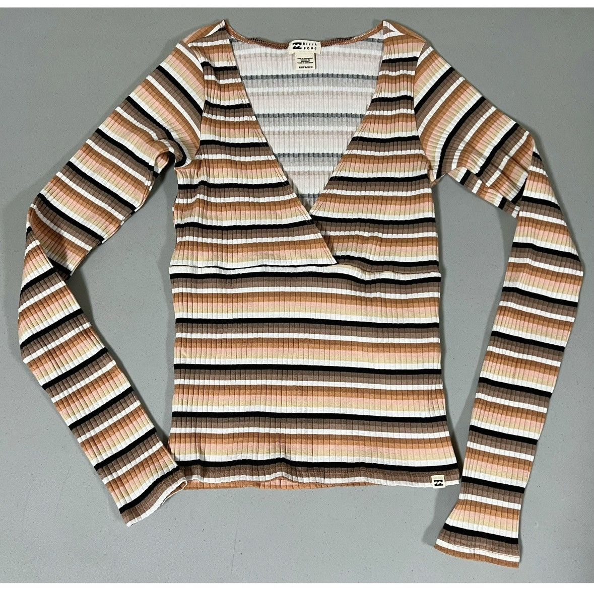 Billabong Billabong Striped Ribbed V-Neck Shirt Top Blouse Tee XS ✨ Size XS / US 0-2 / IT 36-38 - 2 Thumbnail