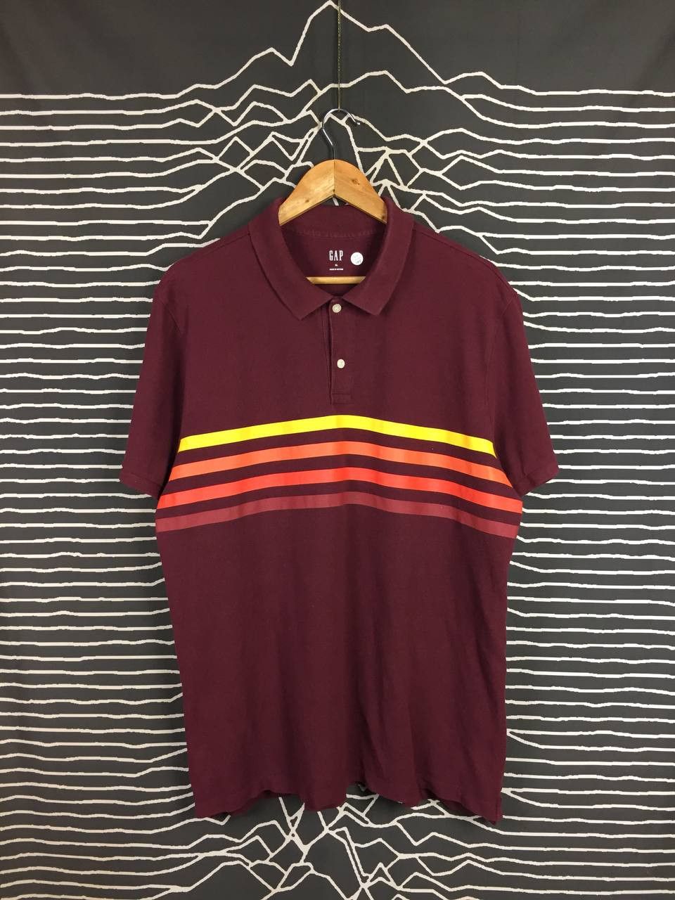 Gap GAP Burgundy Retro Horizontal Striped Essentials Polo Shirt Size US XL / EU 56 / 4 - 2 Thumbnail