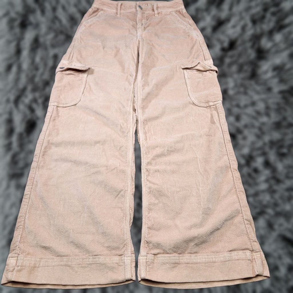 American Eagle Outfitters VINTAGE American Eagle Cargo Pants Women 4 Baggy Wide-Leg Corduroy Y2K Beige 29x31 Womens Size 27" / US 4 / IT 40 - 1 Thumbnail