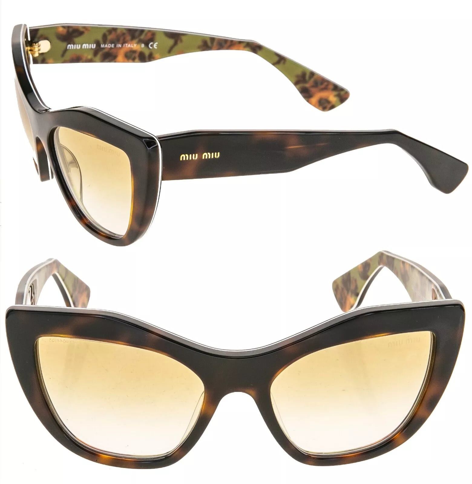 Miu Miu MIU MIU 02P MU02PS Brown Havana Green Floral Sunglasses  