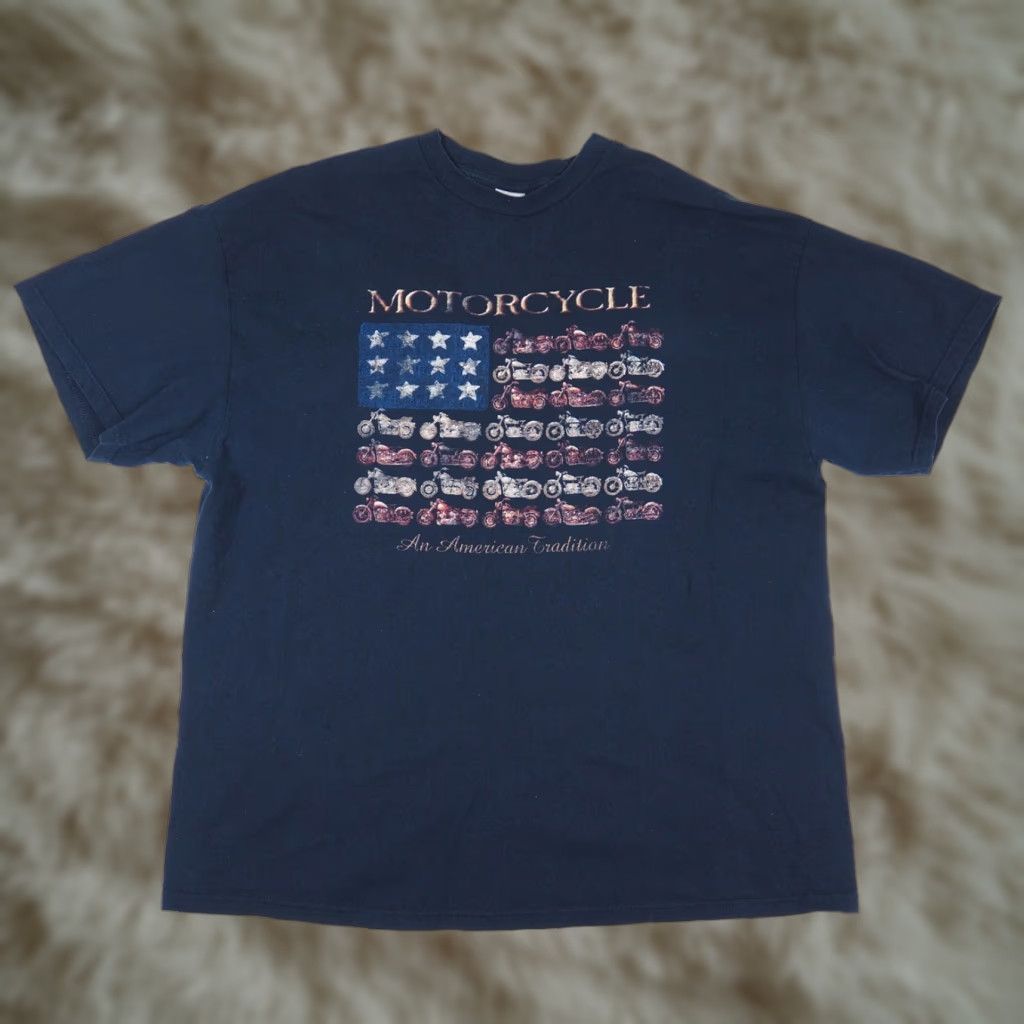 Vintage VINTAGE Tennessee River Motorcycle T-Shirt Adult 2XL Navy Blue USA Flag Solid Regular Fit Mens Size US XXL / EU 58 / 5 - 1 Thumbnail