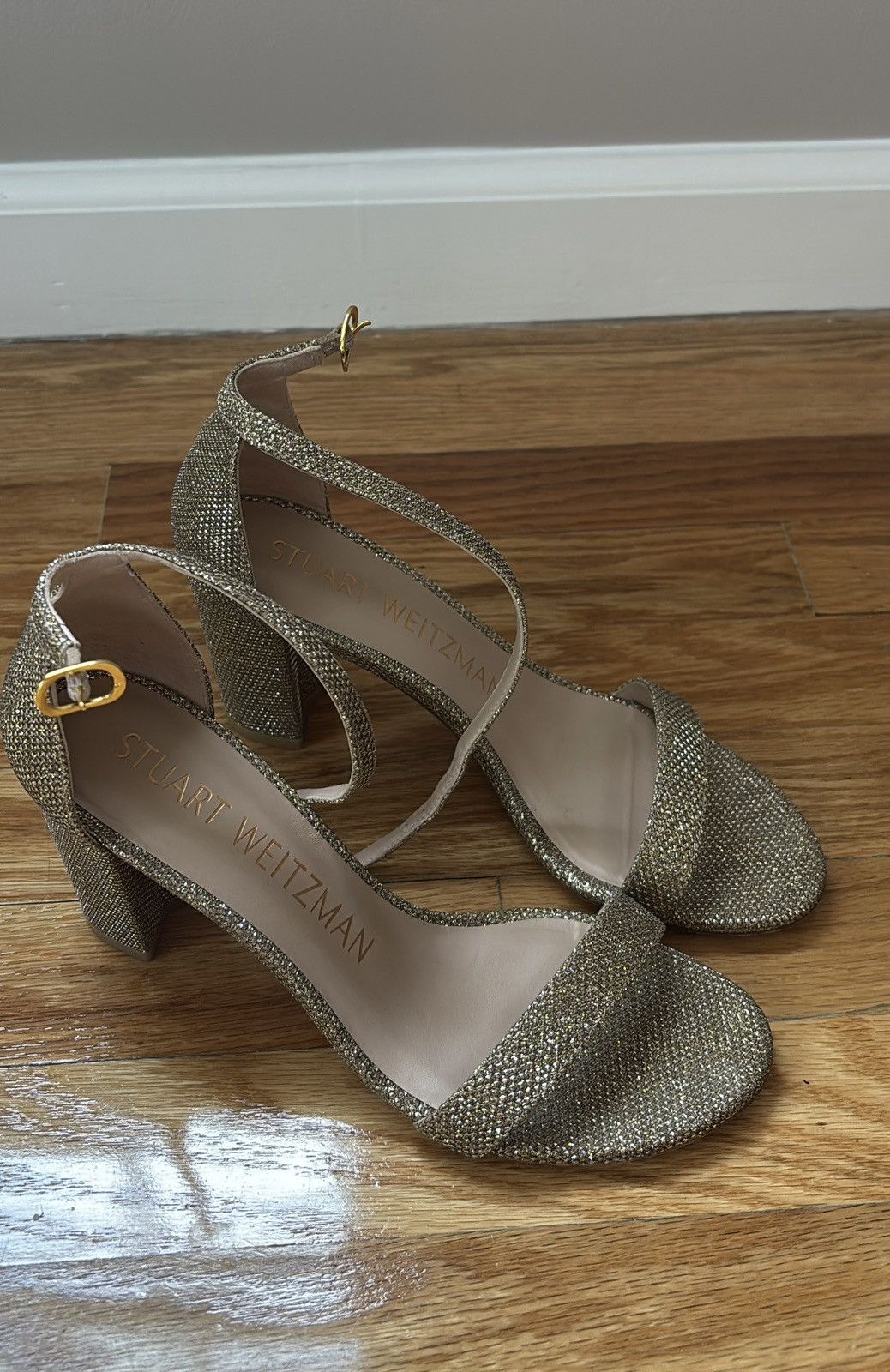 Stuart Weitzman Stuart Weitzman Babette Metallic Ankle-Strap Sandals Size US 6.5 / IT 36.5 - 2 Thumbnail