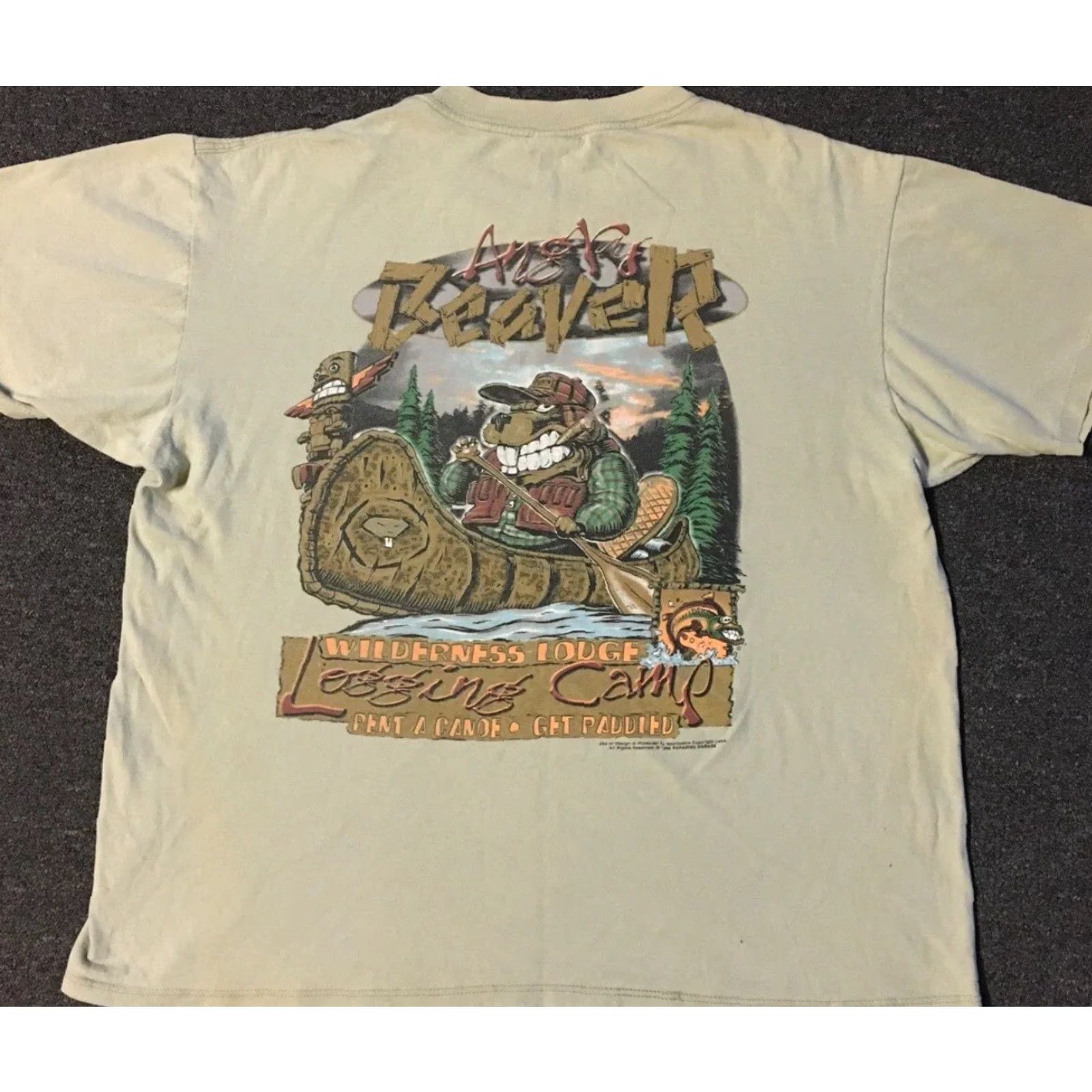 Vintage VINTAGE Angry Beaver Logging Camp Shirt XL Beige T-Shirt Men Bar 90s Funny Grunge Biker Nature USA USA Shirt Bears Beaver Logo Size US XL / EU 56 / 4 - 2 Thumbnail