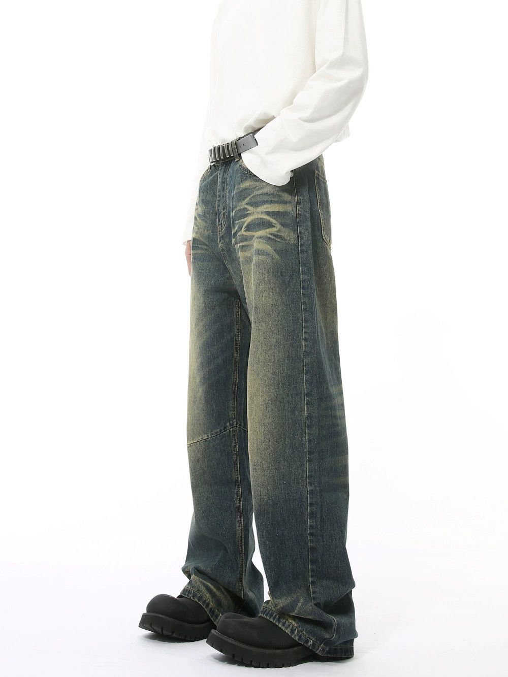 Vintage Retro distressed rippled fashionable straight jeans casual Size US 32 / EU 48 - 2 Thumbnail