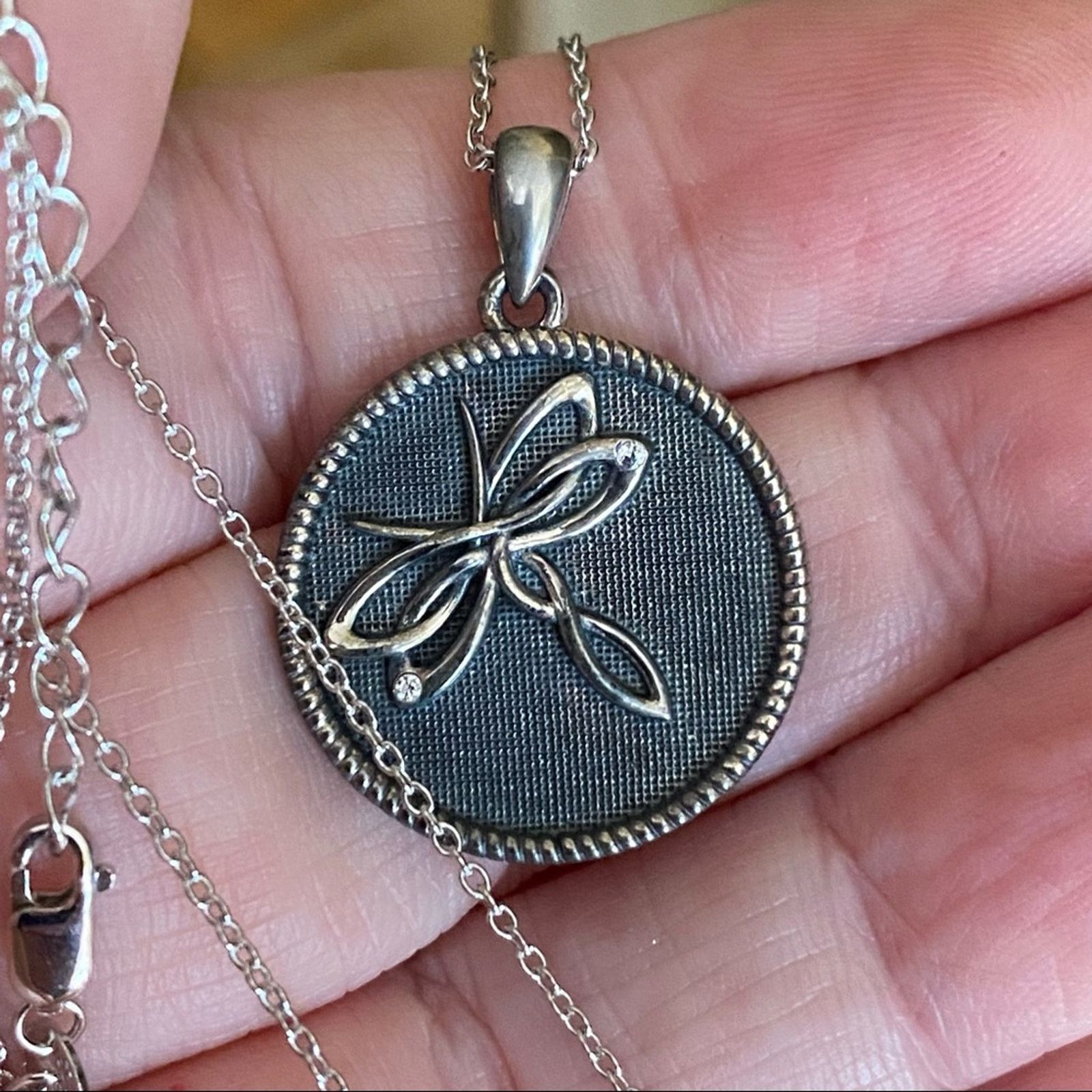 The Unbranded Brand Dragonfly Sterling Silver Charm CZ Necklace Size ONE SIZE - 4 Thumbnail