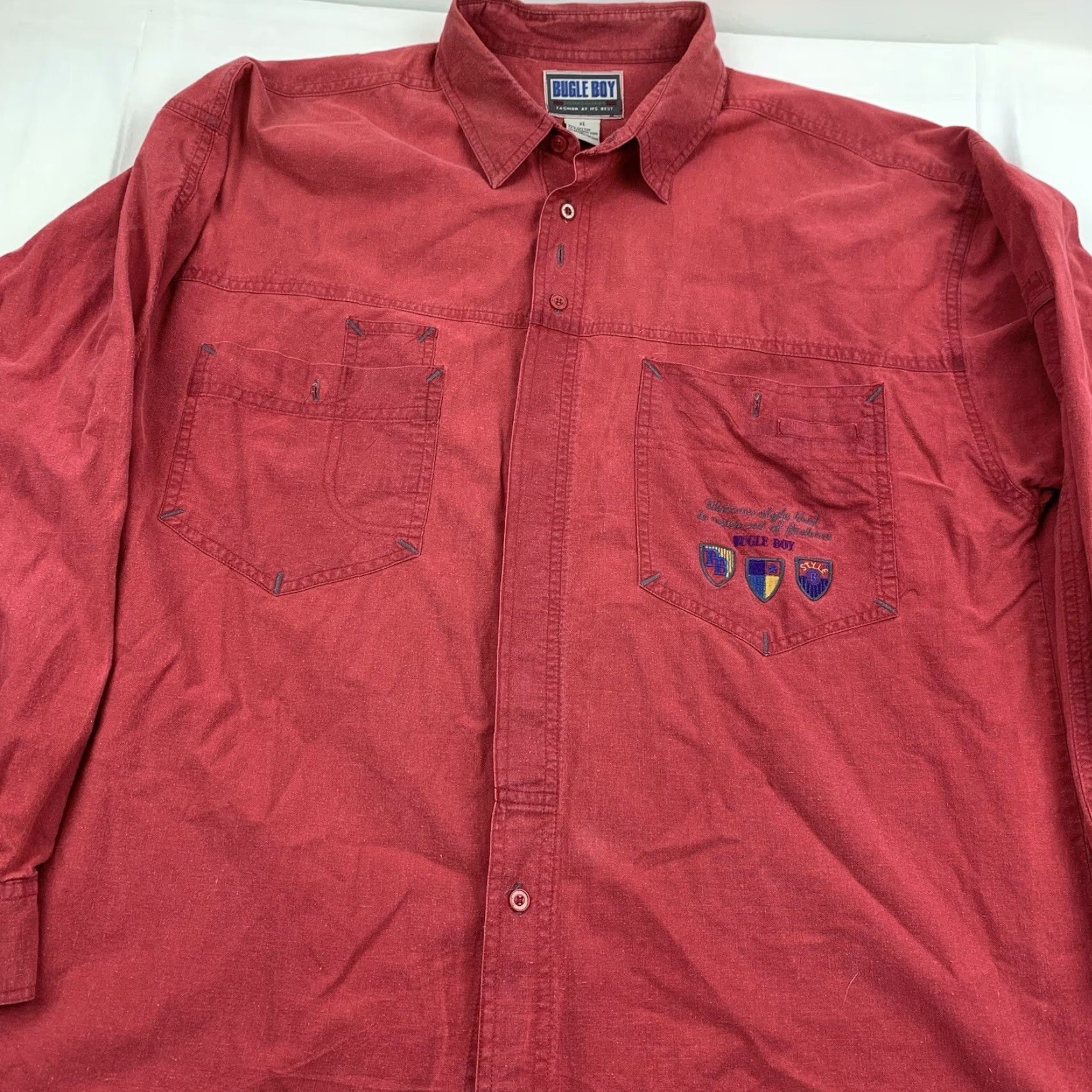 Bugle Boy VINTAGE Bugle Boy Button Up Shirt Adult XL Red Collared Embroidered Y2K Formal Mens Regular Button-Up 90s American Size US XL / EU 56 / 4 - 2 Thumbnail