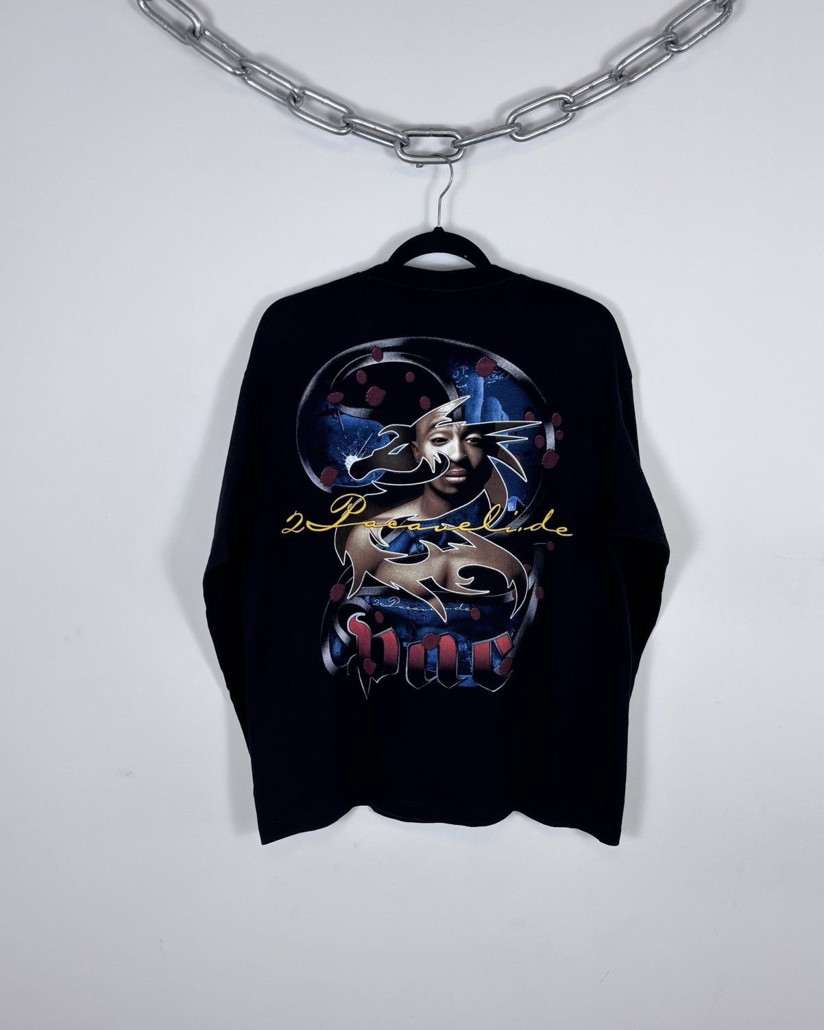 Rap Tees Vintage 2Pac Shakur Y2K Black AOP Big Logo Long Sleeve Tee Size US L / EU 52-54 / 3 - 2 Thumbnail