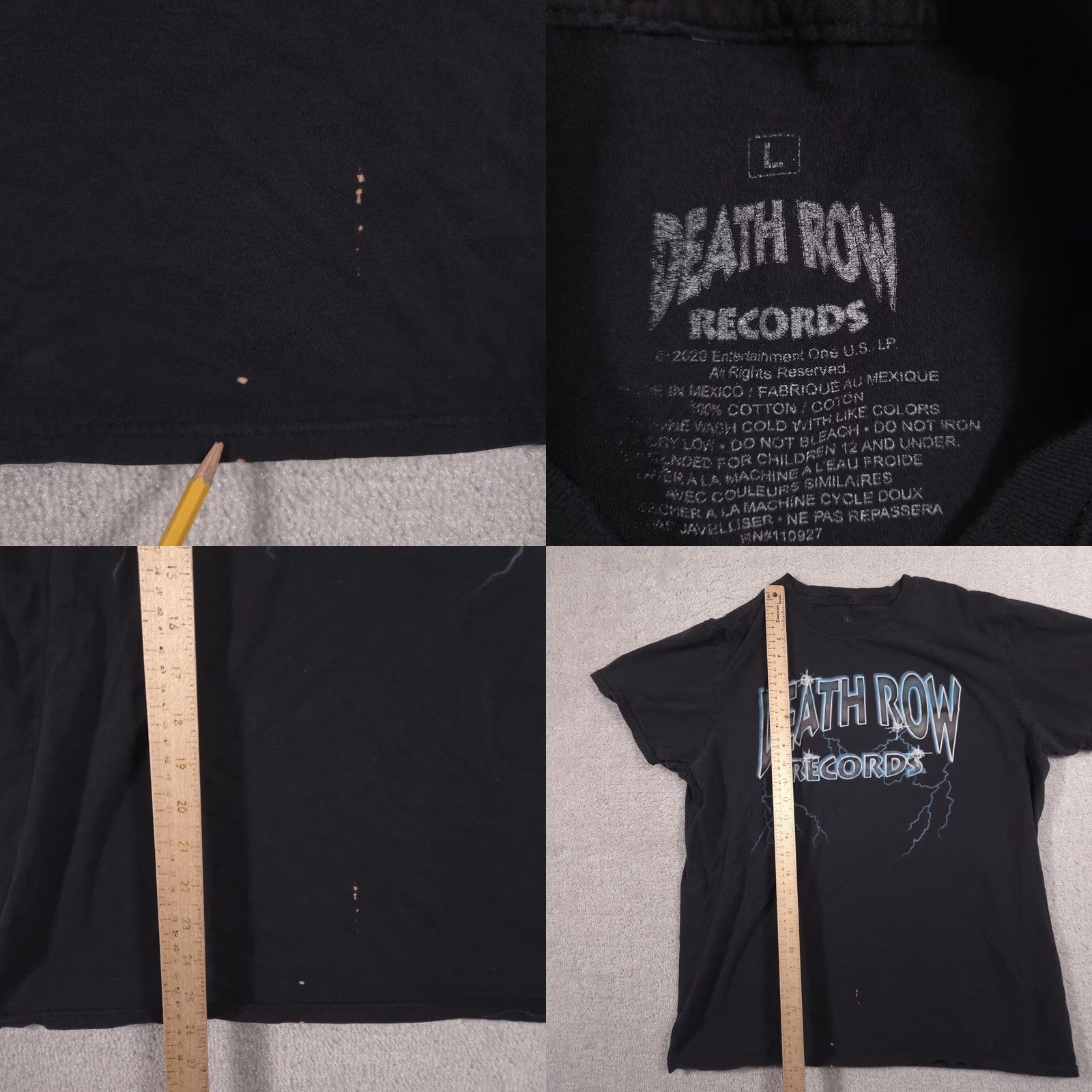 Logo 7 VINTAGE Death Row Records Shirt Mens Large Black Lightning Logo Graphic Tee Rap Hip Hop Size US L / EU 52-54 / 3 - 8 Thumbnail