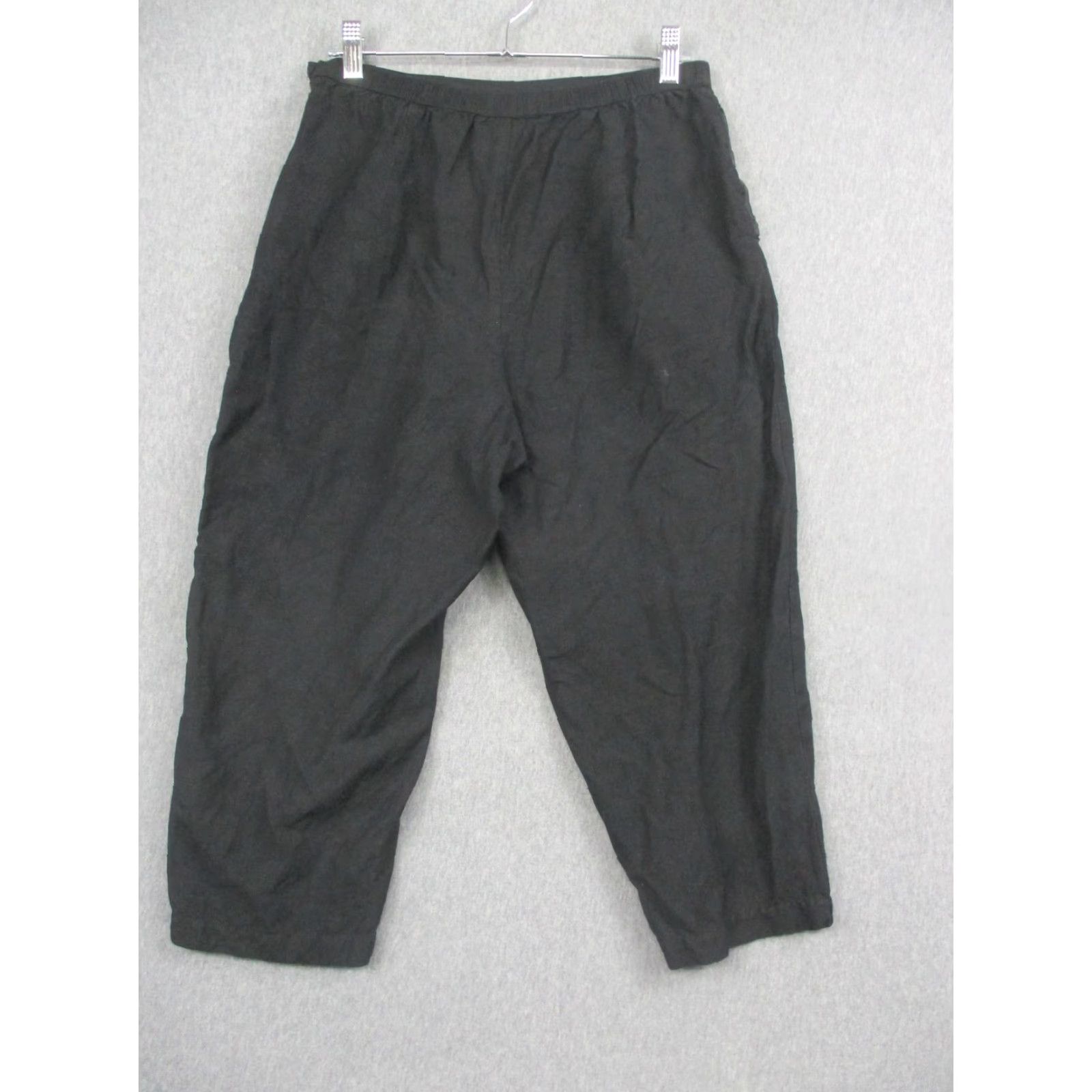 Vintage Dressbarn Pants Capri Womens Medium Black Linen Rayon Elastic Waist Pockets Tapered Casual Inserts 20in Inseam Size 32" / US 10 / IT 46 - 5 Thumbnail