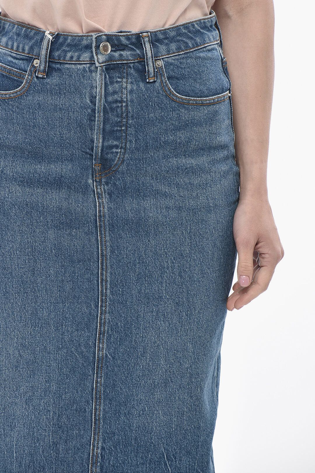Alexander Wang og1mm0426 Denim Midi Skirt in Blue Size 26" / US 2 / IT 38 - 3 Thumbnail