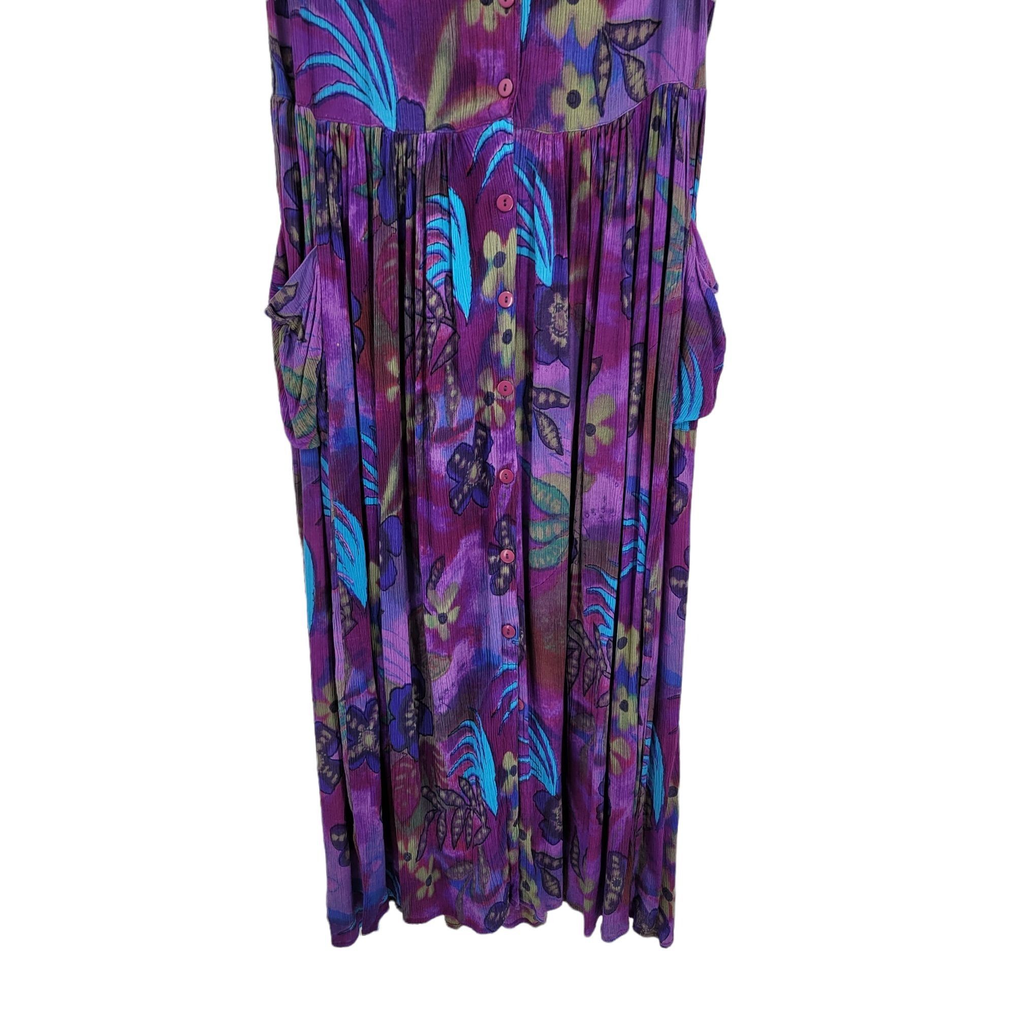 Vintage Vtg 80's Dress Sleeveless Scoop Tropical Island Gauze Pinafo Size S / US 4 / IT 40 - 6 Thumbnail