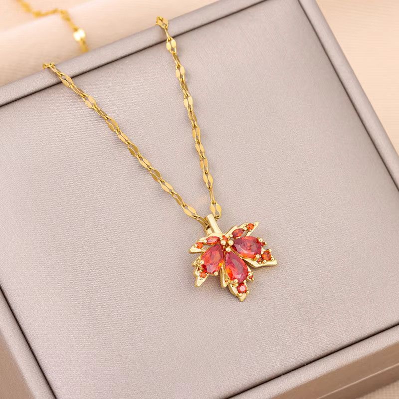 Jewelry Love Memory Red Maple Leaf Pendant Necklace Size ONE SIZE - 1 Thumbnail