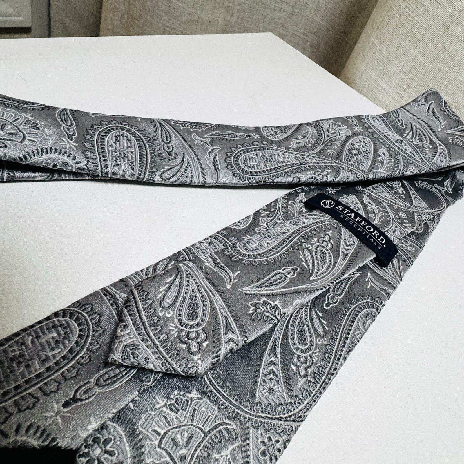 Stafford Stafford Essentials Silver Gray Paisley Silk Tie Size ONE SIZE - 6 Thumbnail