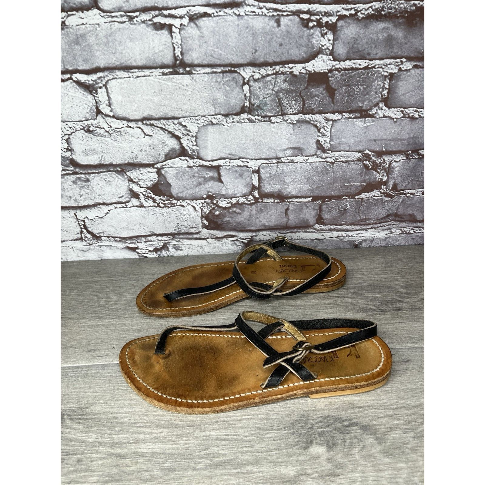 Jacques Lemans K Jacques Picon Black Leather Flat Thong Strap Sandals Women Size US 9.5 / IT 39.5 - 18 Thumbnail