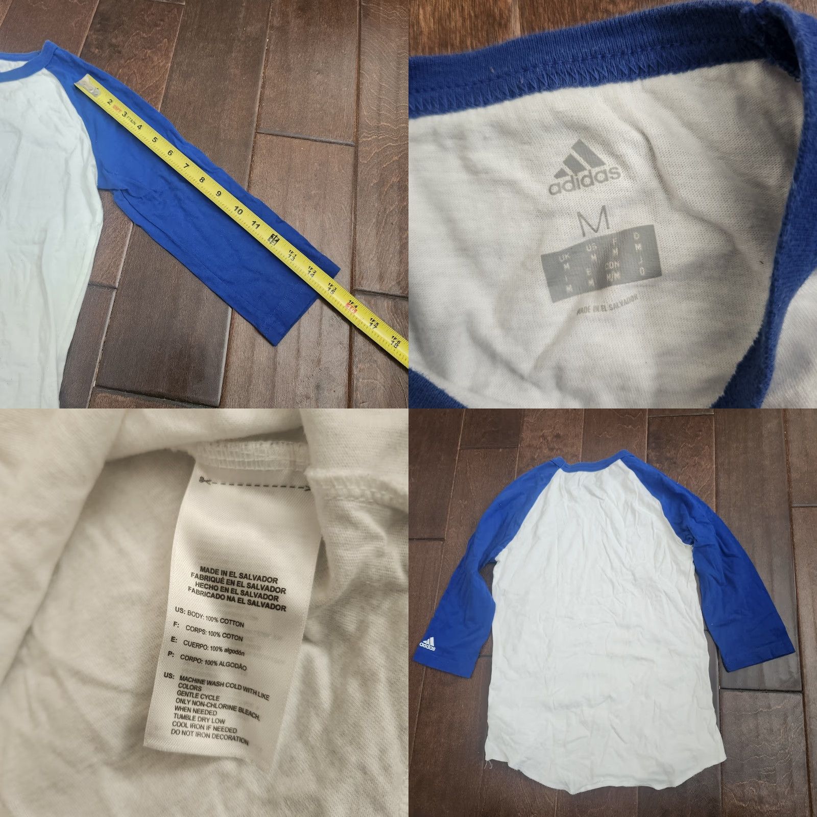 Adidas Adidas T-Shirt Raglan 3/4 Sleeve Mens Junior Medium Blue White Crew Neck Multicolor Cotton Shirt Tee Size US M / EU 48-50 / 2 - 9 Thumbnail
