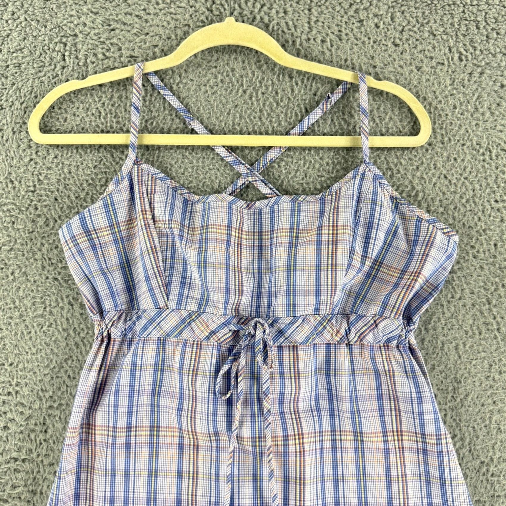 Vintage VINTAGE Tilt Plaid Mini Dress Women M Blue Empire Waist Criss Cross Straps Dress Size M / US 6-8 / IT 42-44 - 2 Thumbnail