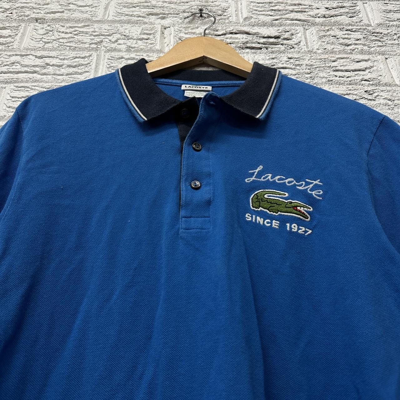 Lacoste Rare Lacoste Big Logo Blue Collared Shirt Size 6 / XL Size US XL / EU 56 / 4 - 1 Thumbnail