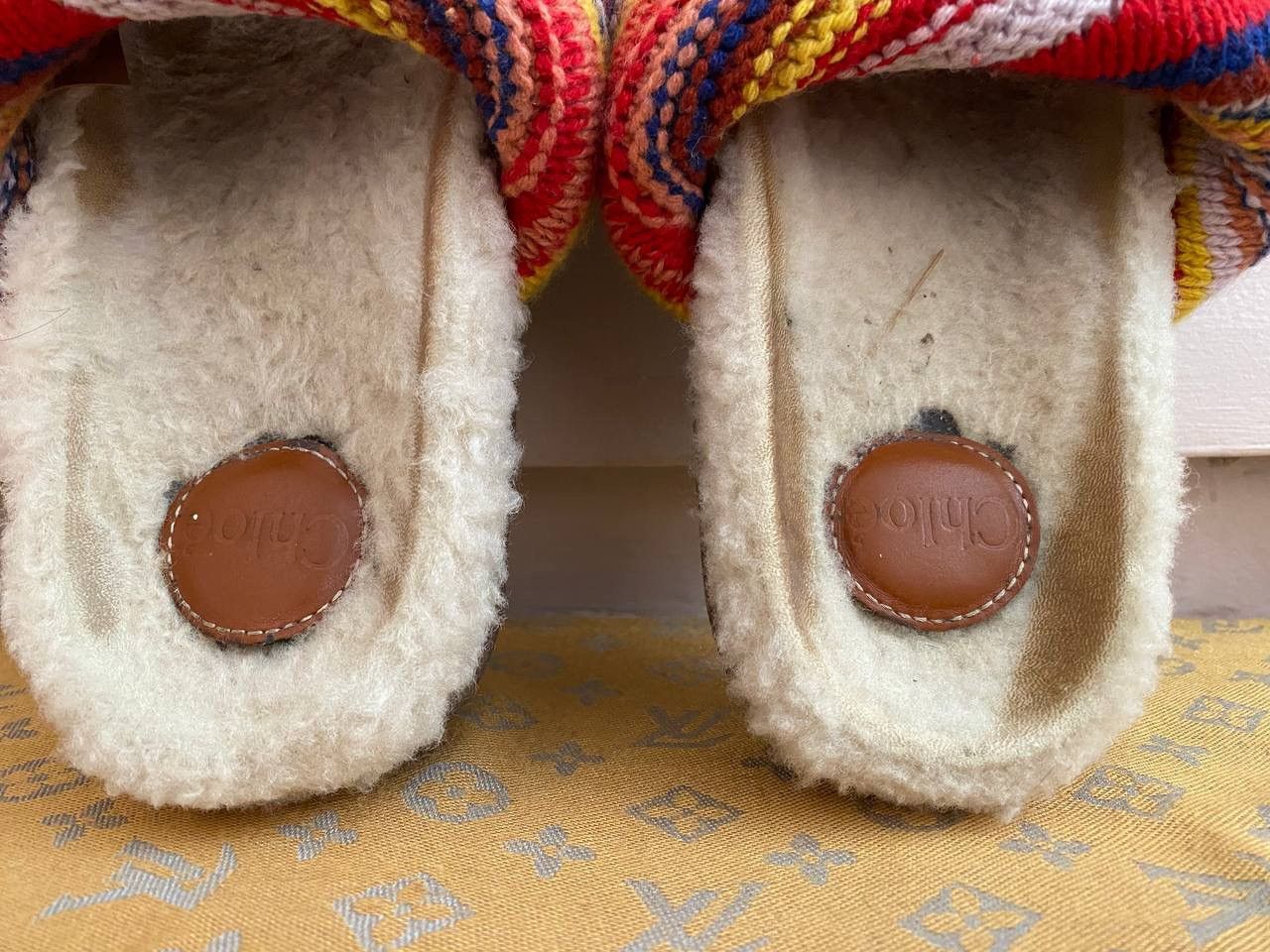 Chloe × See by Chloe $725 Chloe Wavy Knit Genuine Shearling Lined Slide Sandals Size US 7 / IT 37 - 8 Thumbnail