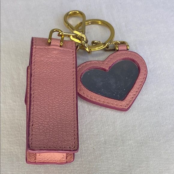 Miu Miu Miu Miu Mirror & Lipstick Holder Key Chain in Pink Leather Size ONE SIZE - 4 Thumbnail