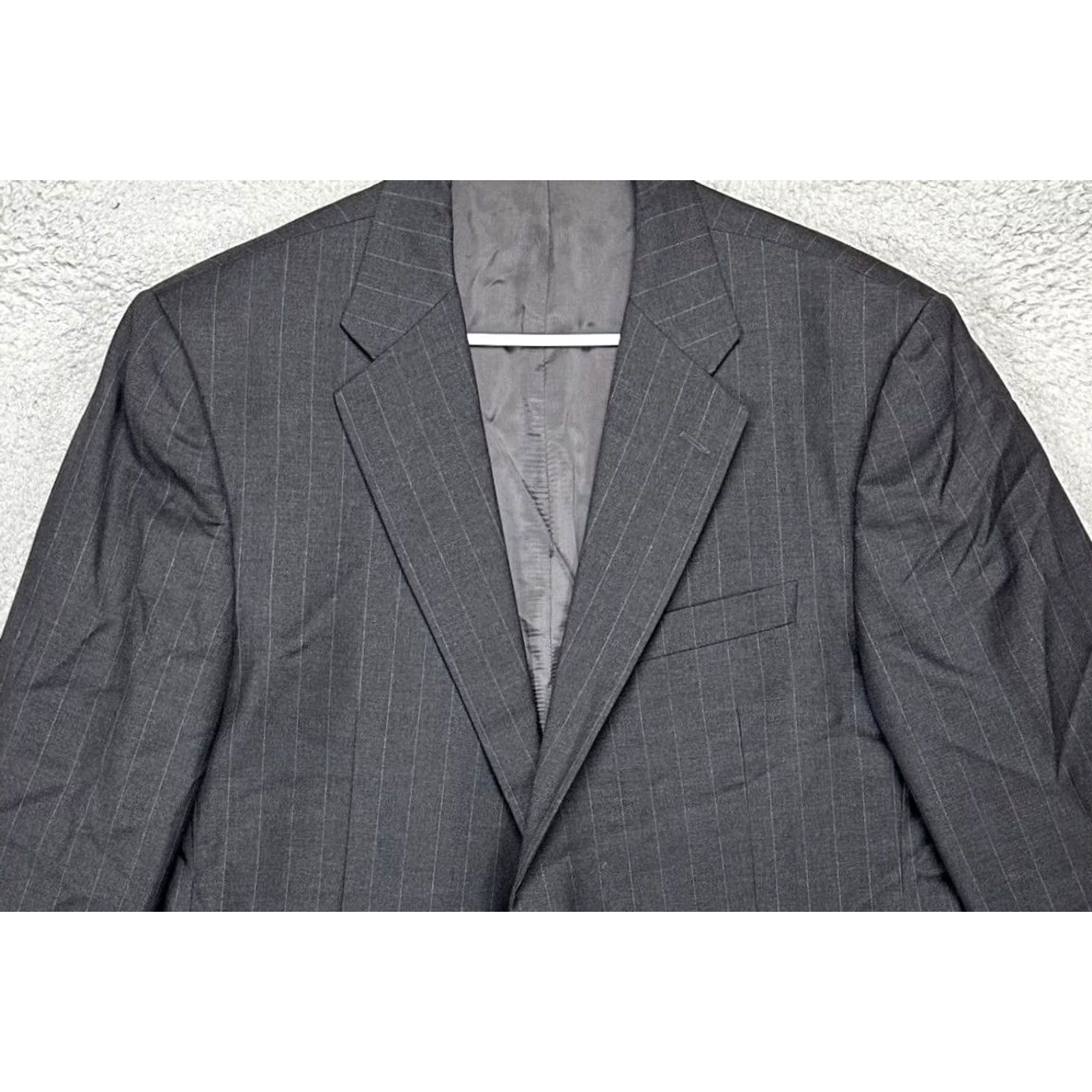 Loro Piana VINTAGE? No. Hickey Freeman Blazer Inner Pockets 44 Long Dark Grey Pinstripe 100% Wool Men Size 44R - 2 Thumbnail