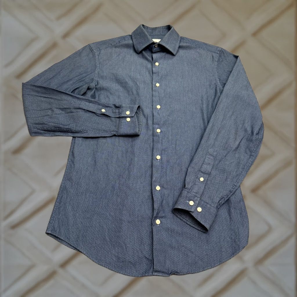 Ben Sherman Ben Sherman Dress Shirt Mens 14.5 Slim Blue Geometric Cotton Shirt Size 40R - 1 Thumbnail