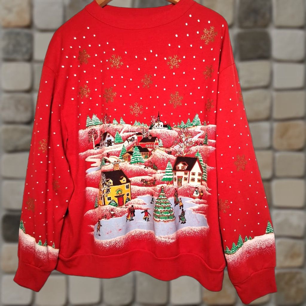 Vintage VINTAGE Holiday Time Sweatshirt Women L Red Christmas Ice Skate Glitter Graphic Cozy Pullover Size L / US 10 / IT 46 - 1 Thumbnail