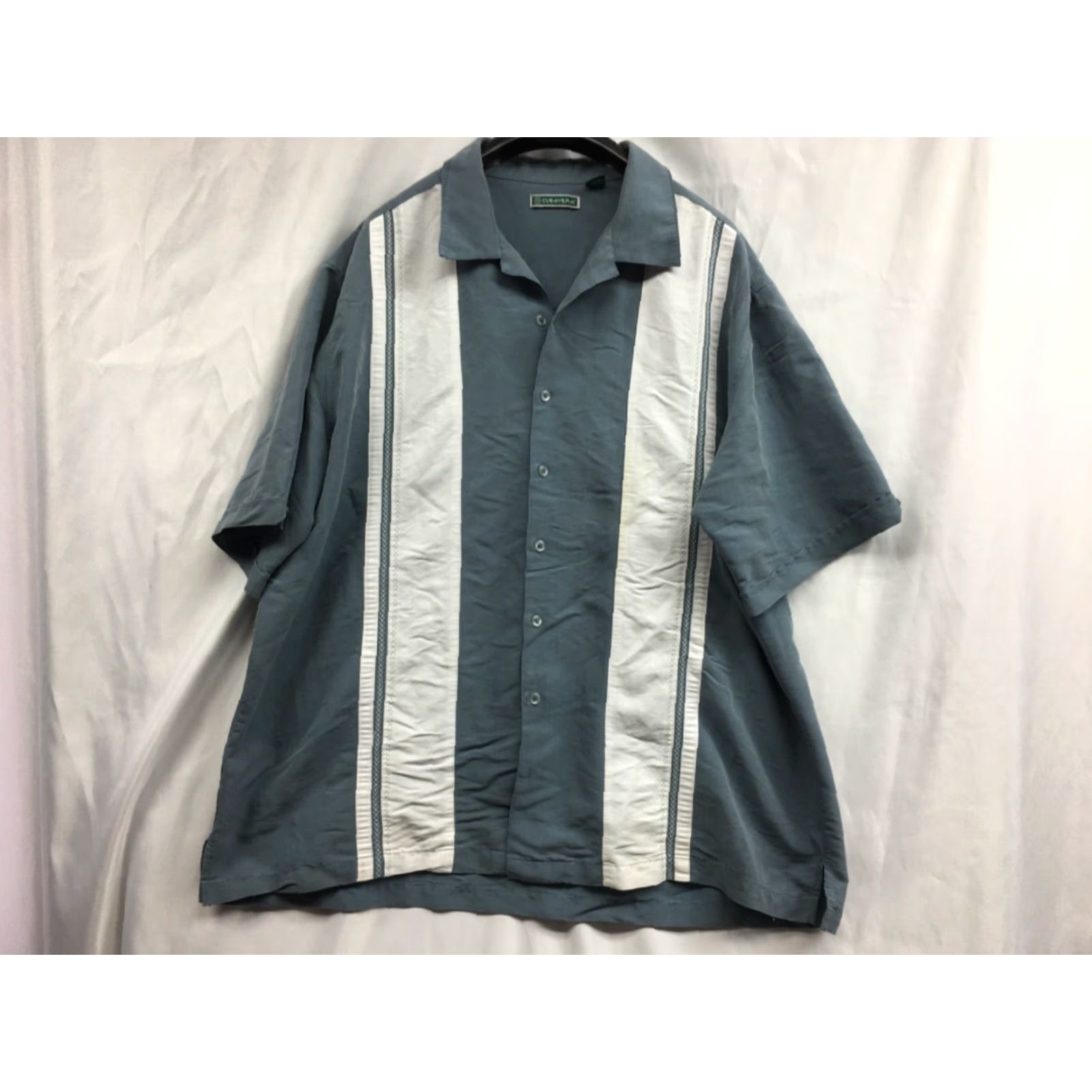 Cubavera VINTAGE Cubavera Shirt Mens 2XL Blue Short Sleeve Striped Button Up Casual Men’s Classic, USA, American, All Seasons, Breathable, Easy Care Size US XXL / EU 58 / 5 - 3 Thumbnail