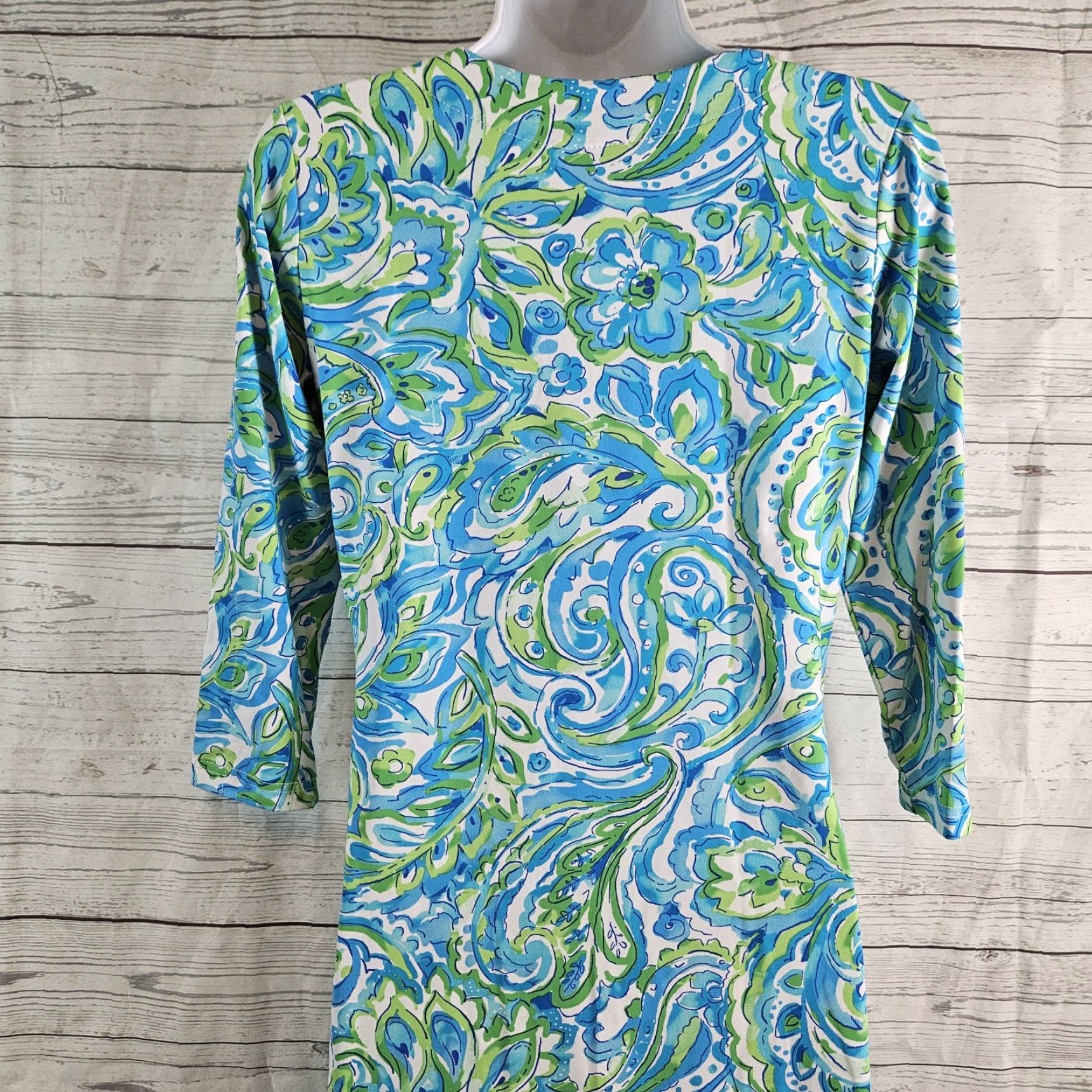 Vintage Barbara Gerwit Womens Dress XS 3/4 Sleeve Floral Blue Green Shift Size XS / US 0-2 / IT 36-38 - 4 Thumbnail
