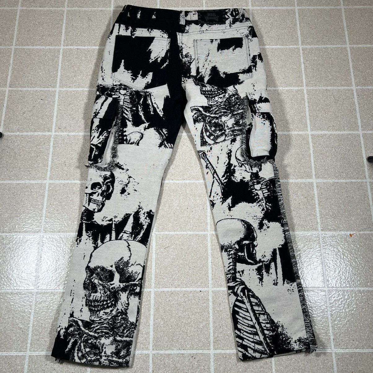 Other Rebel Vengeance Skull Skeleton Tapestry Cargo Pant Sz30 Goth Size US 30 / EU 46 - 3 Thumbnail