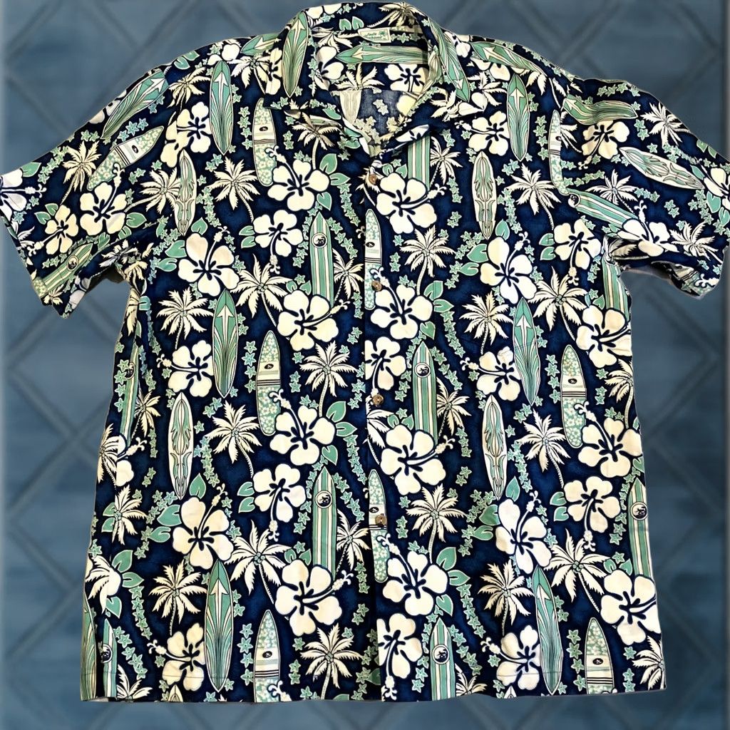 Vintage Jade Fashions - Hawaiian Shirt - Blue White Green Surf Floral - XL - Short Sleeve - Button-Up - Men - Floral Short Sleeve Shirt Size US XL / EU 56 / 4 - 1 Thumbnail