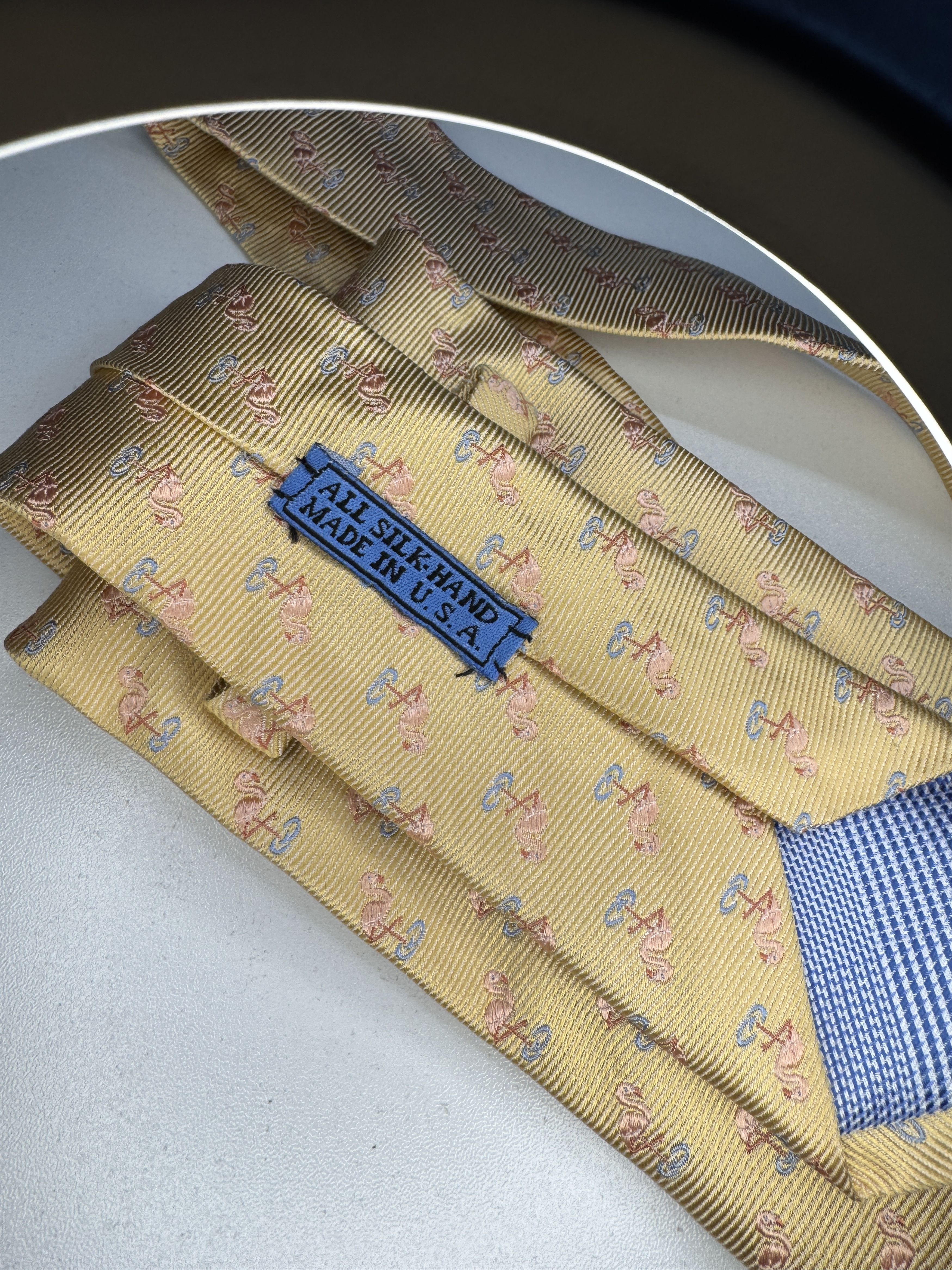 Vintage JZ Richards Boulder Silk Necktie Yellow with PINK FLAMINGOS Size ONE SIZE - 4 Thumbnail