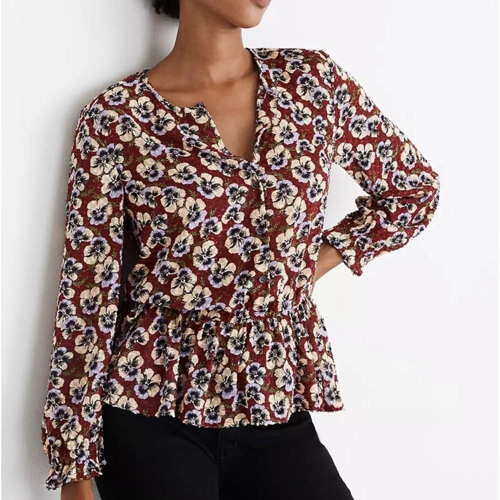 Madewell Madewell l Drawstring Ruffle-Hem Top in Viola Floral Size XS Size XS / US 0-2 / IT 36-38 - 11 Thumbnail