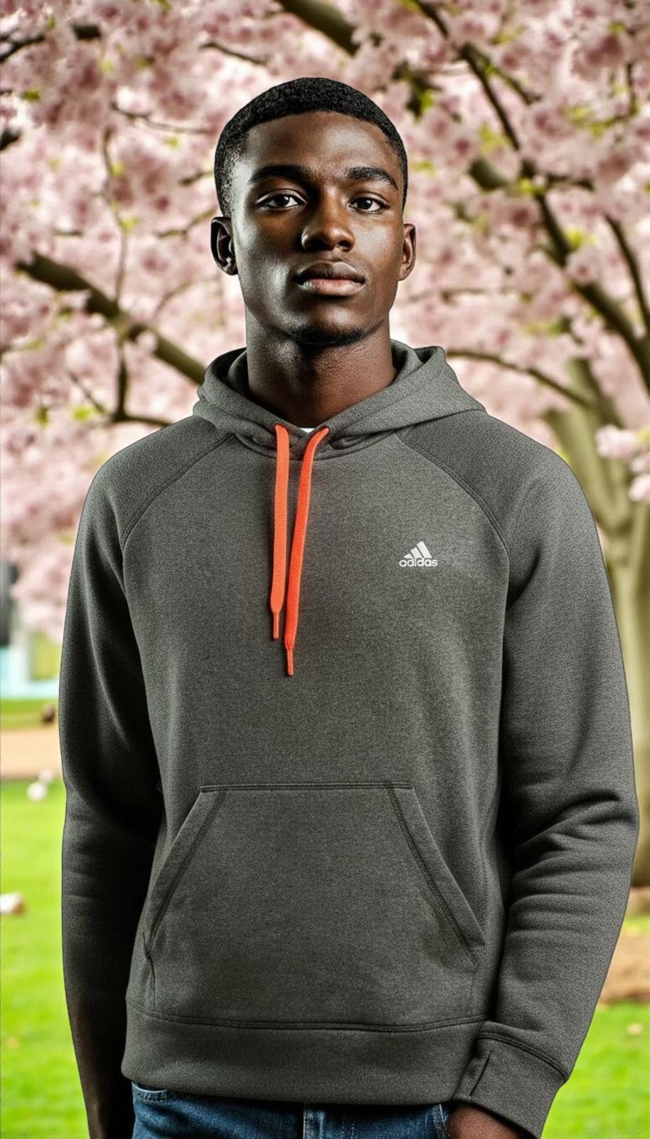 Adidas Adidas Men's Gray Hoodie with Orange Drawstrings Size US L / EU 52-54 / 3 - 1 Thumbnail